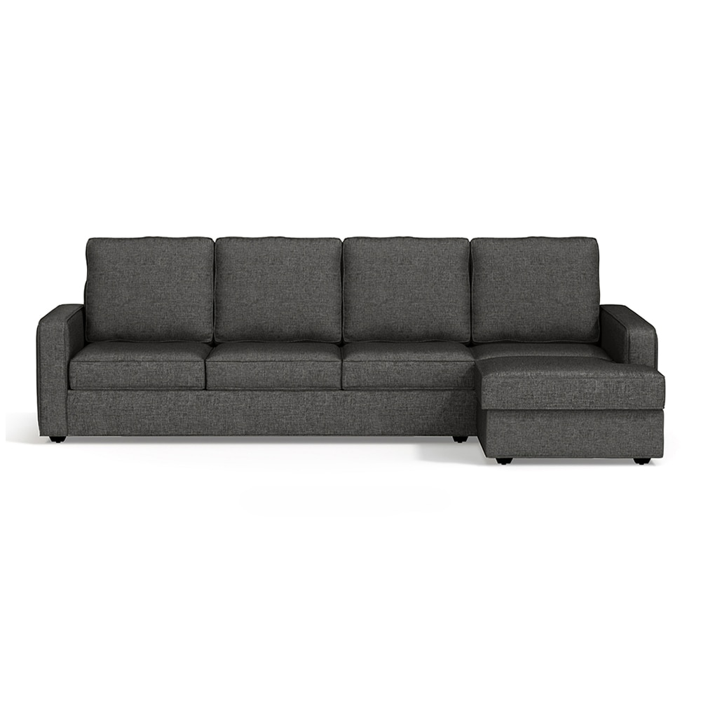 Apollo Sofa (Colour : Steel, Cushion : Soft, Back Type : High Back, Seating Capacity : Right Aligned 3 Seater + Right Aligned Chaise + Ottoman) - Urban Ladder