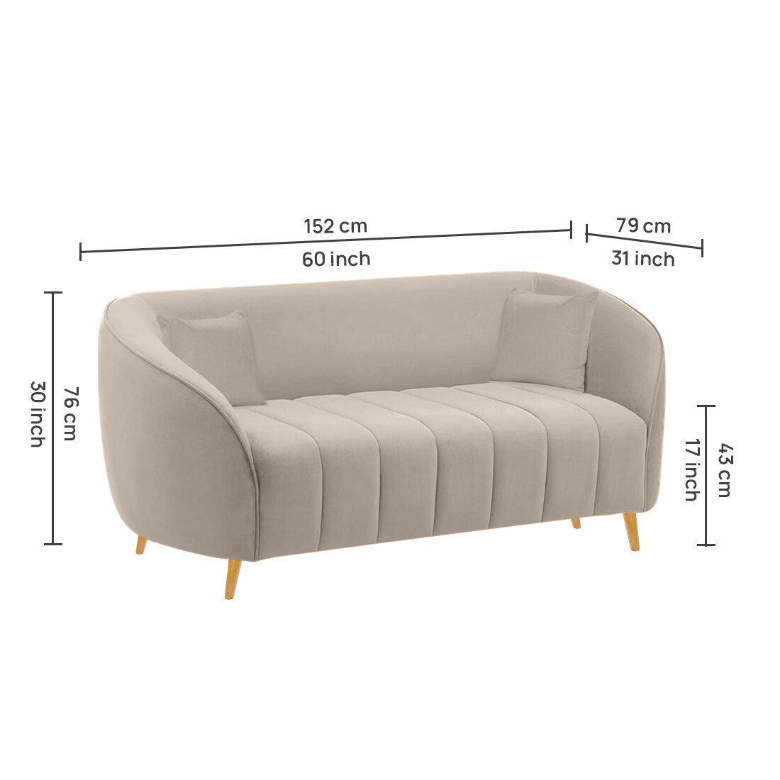 Nero Velvet 2 Seater Sofa in Cream Colour