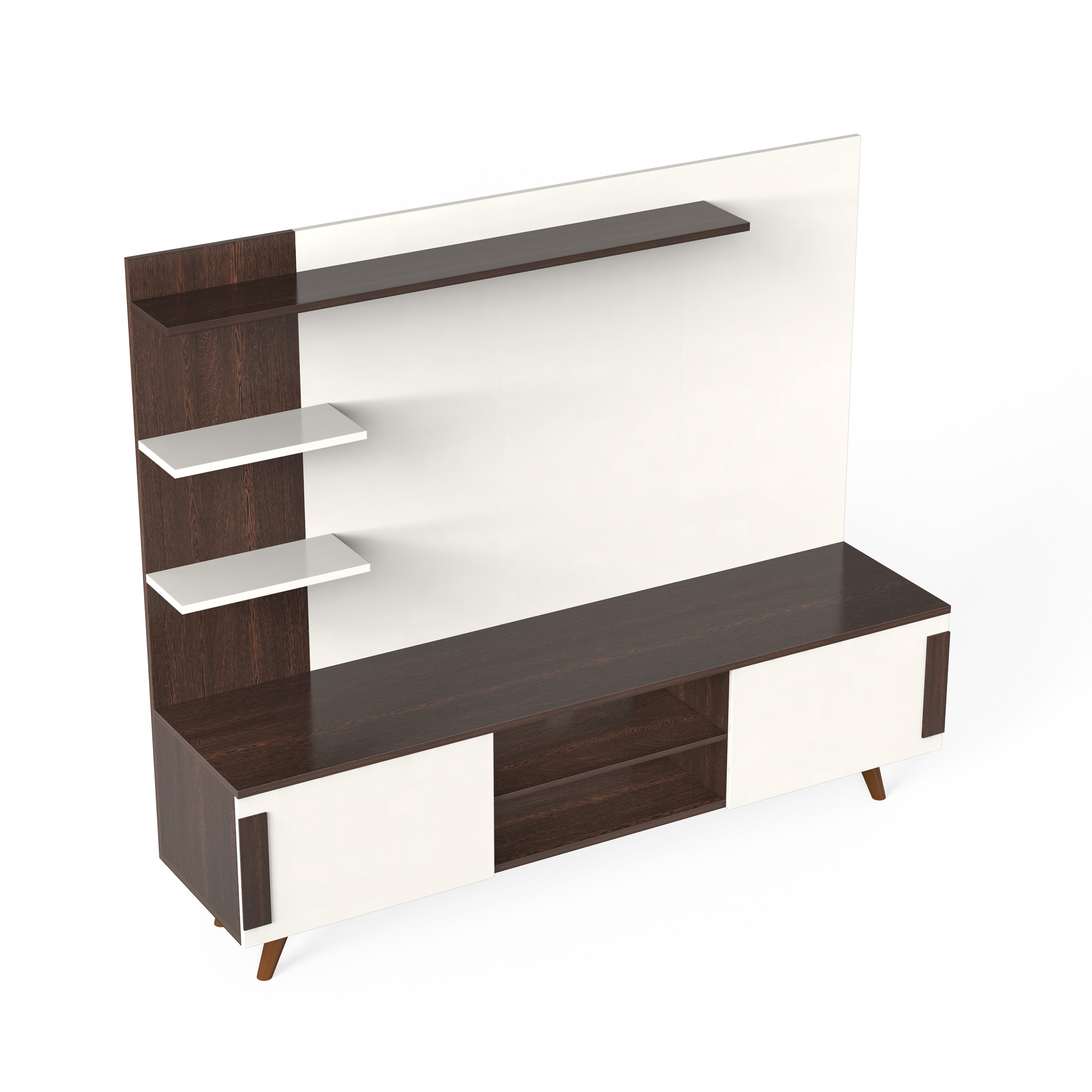 BLUEWUD Rowlet Mini Engineering Wood Floor Standing TV Entertainment Unit Set Top Box Stand/TV Cabinet Panel with Shelves for Books & D�cor Display Unit Bed Living Room Upto 42 Inches (Wenge & White)