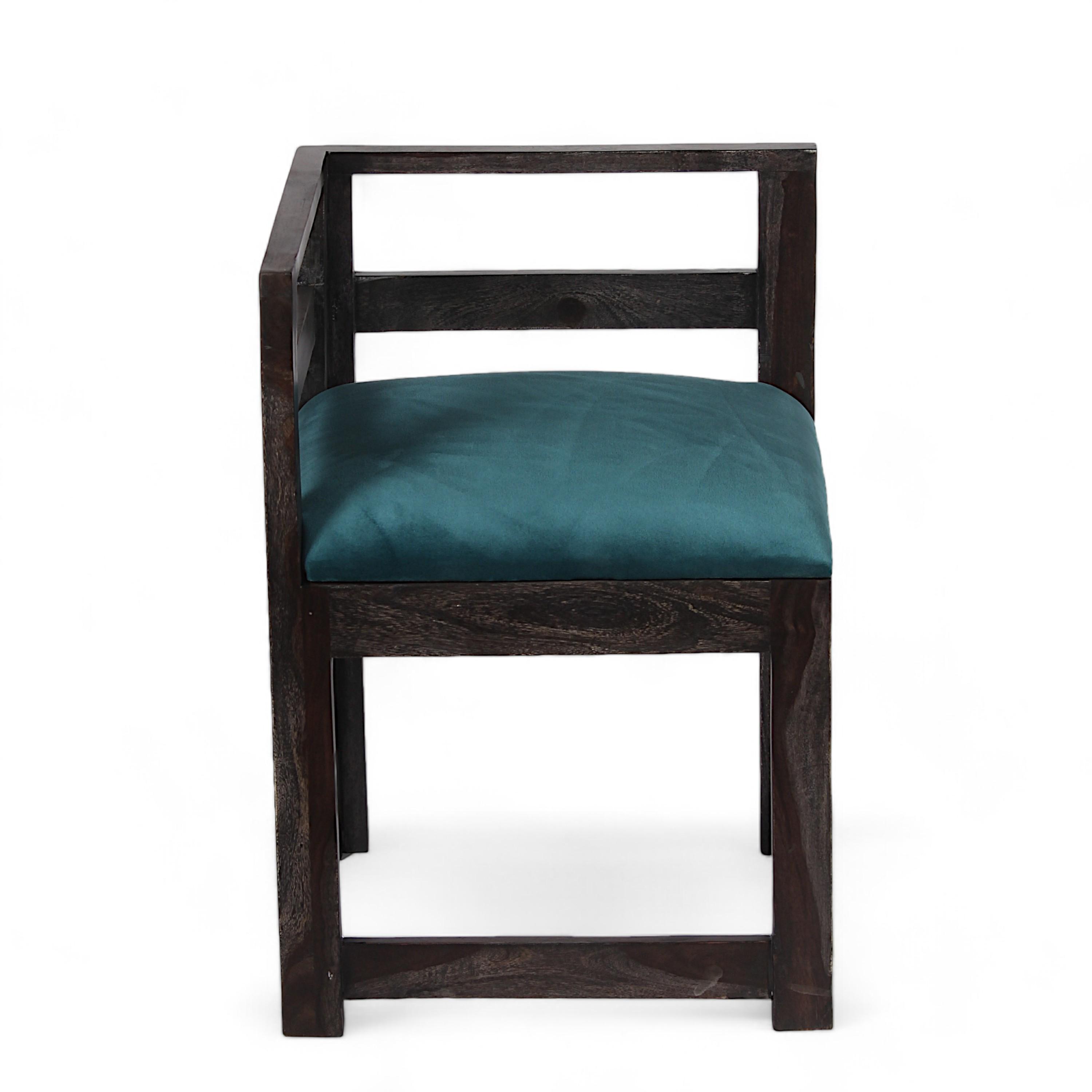 Kingston Sheesham Wood 4 Seater Dining Table Set in Mahogany Finish & Turquoise Sea Velvet fabric Upholstery