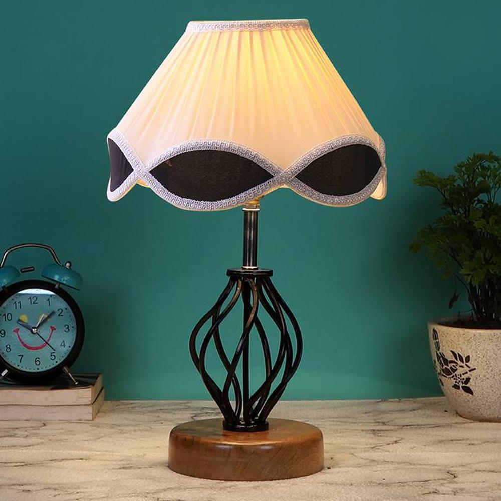 Camille Vintage Multicolor Shade Table lamp with Wood & Iron Base - Devansh