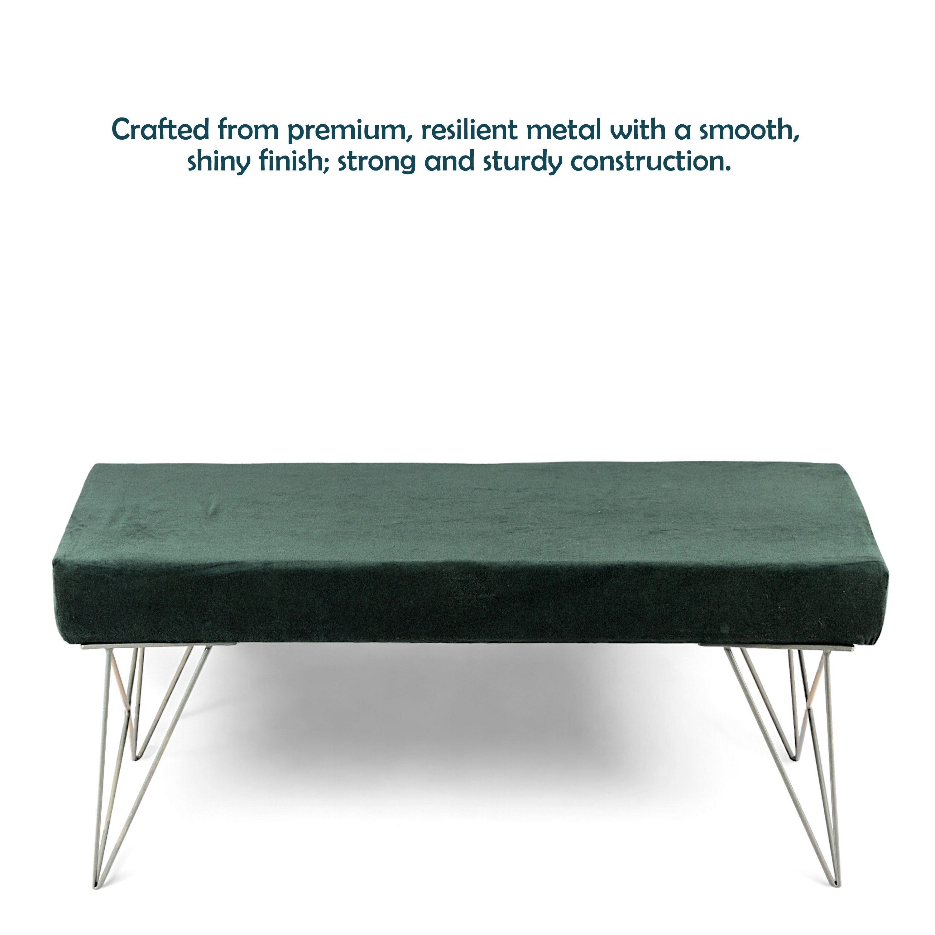 Zenith Sheesham Wood Accent 2 Seater Bench   In Green Cotton Velvet