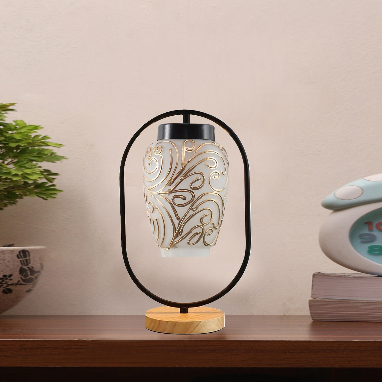 Devansh Multicolor Glass Wooden & Iron  Table Lamp -17 Inch Height  -Ab - Devansh