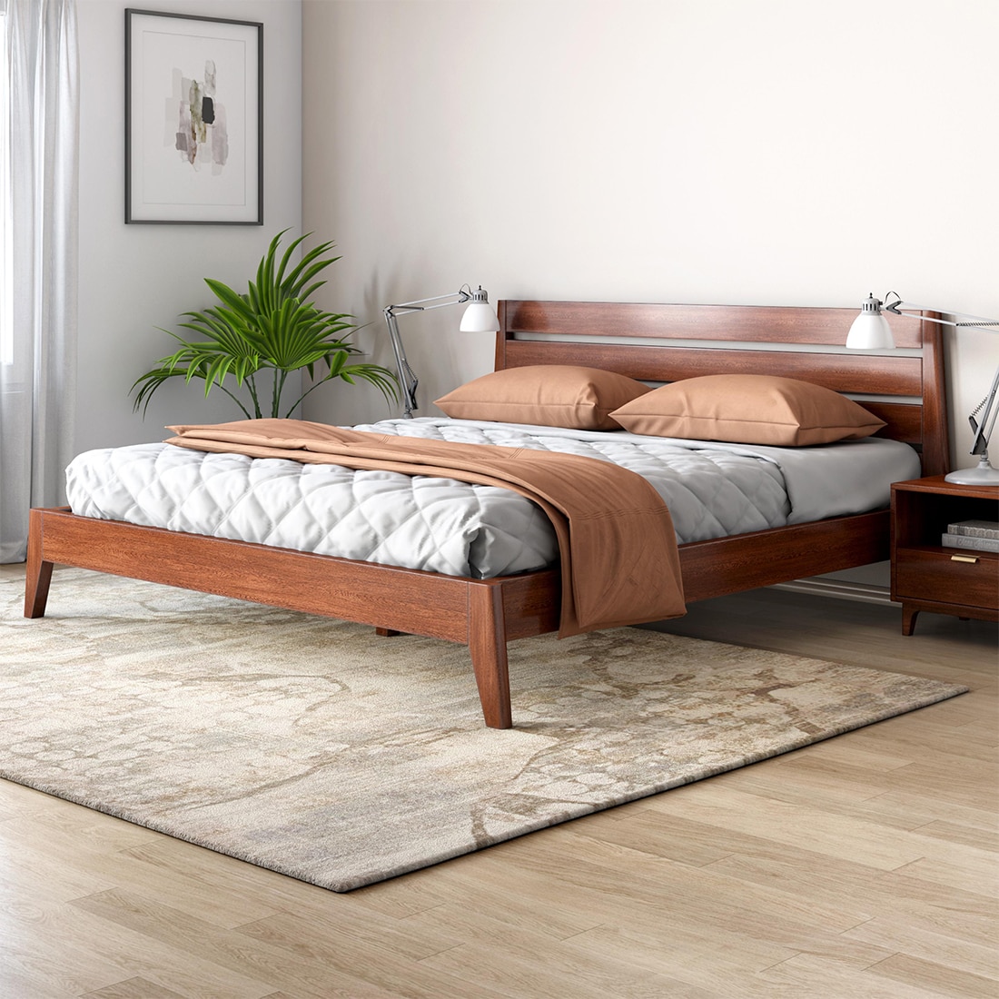 Leed Solid Wood Queen  Size Bed Without Storage (Dark Oak Finish)