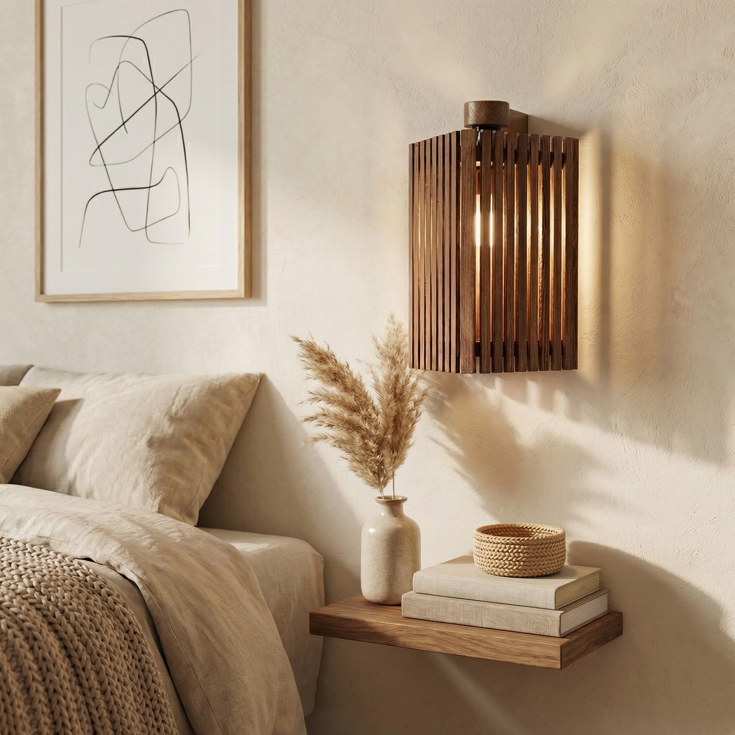 Trikona Brown Solid Wood Wall Lights - Symplify