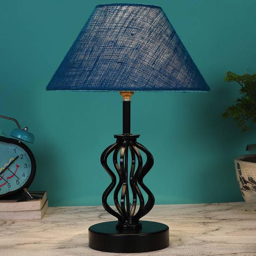 Makenzie Turquoise Jute Table lamp with Iron Base - Devansh