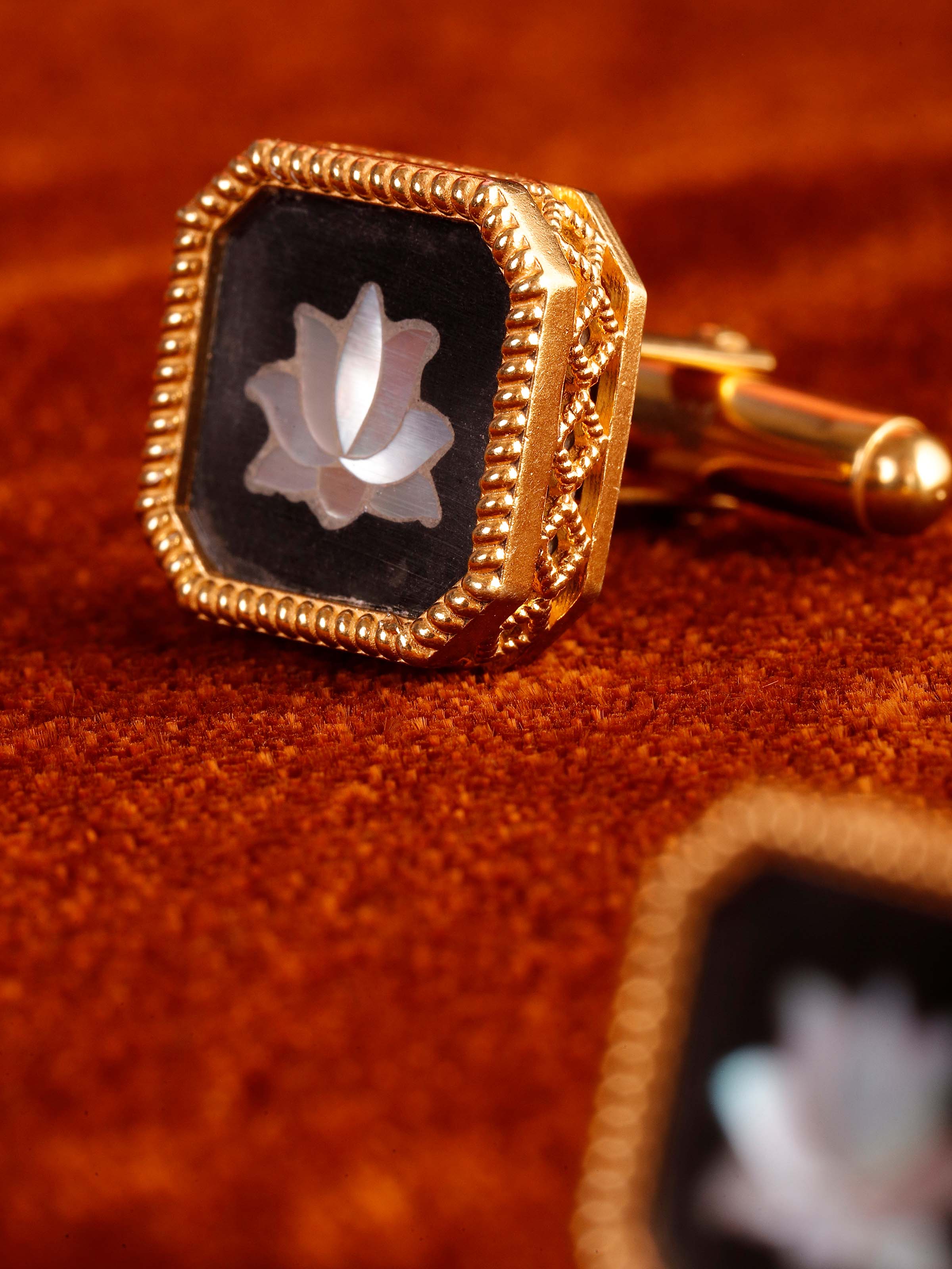 Lifestyle view of parchinkari silver cufflinks