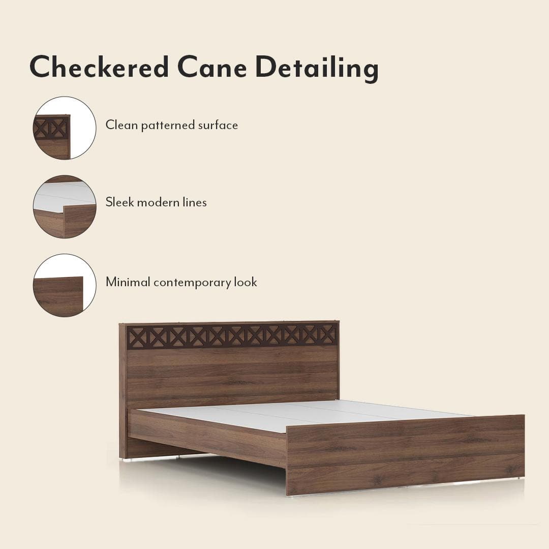 Macy Engineered Wood King Size Non Storage Bed In Classic Walnut Finish