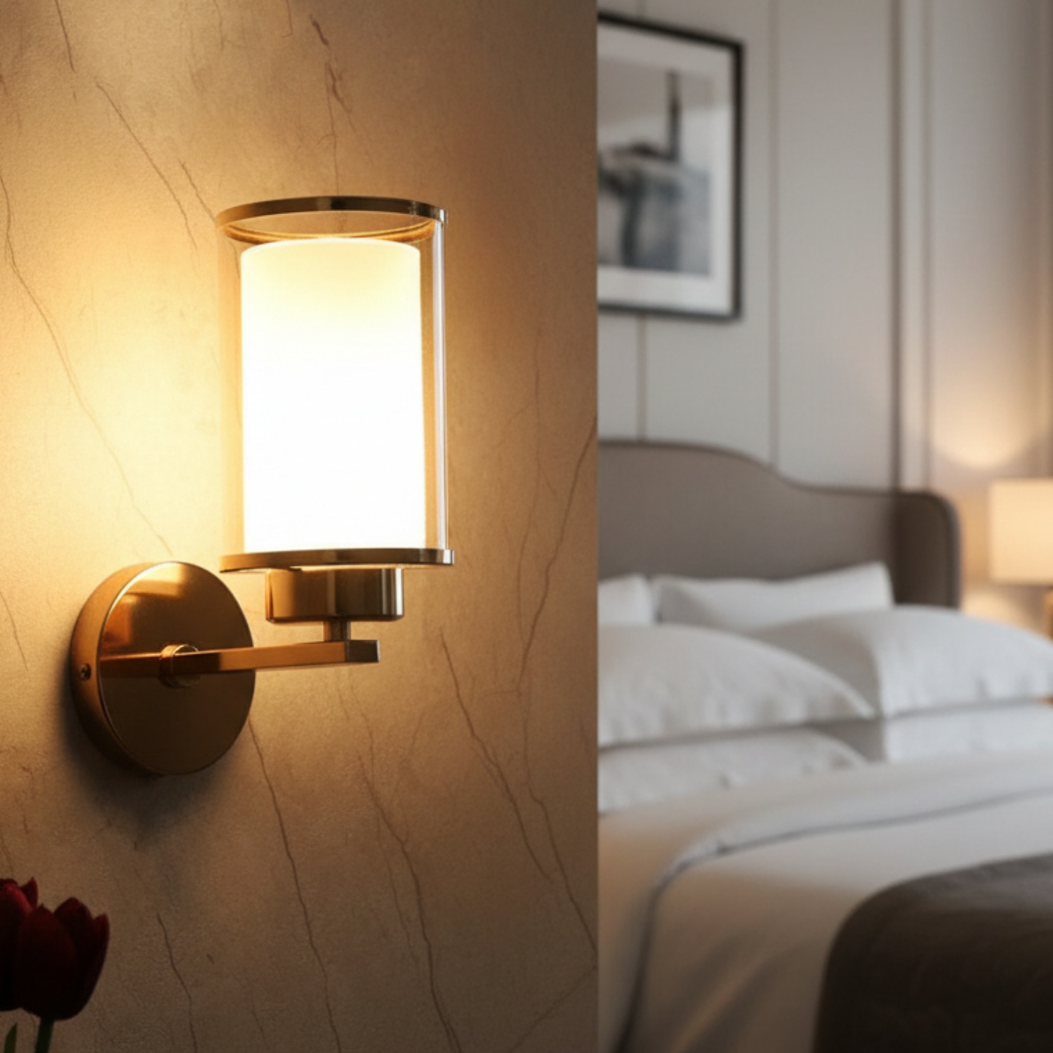Eliante Modern Wall Lights Mild Steel & Glass Material Gold & Champaign Finish
