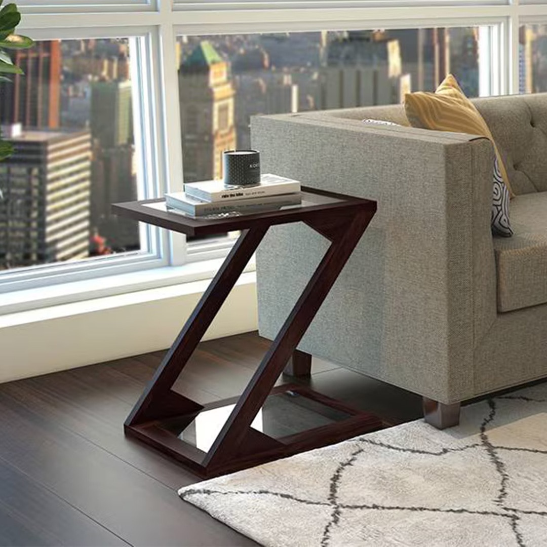 Zeta Solid Wood Side Table in Mahogany Finish