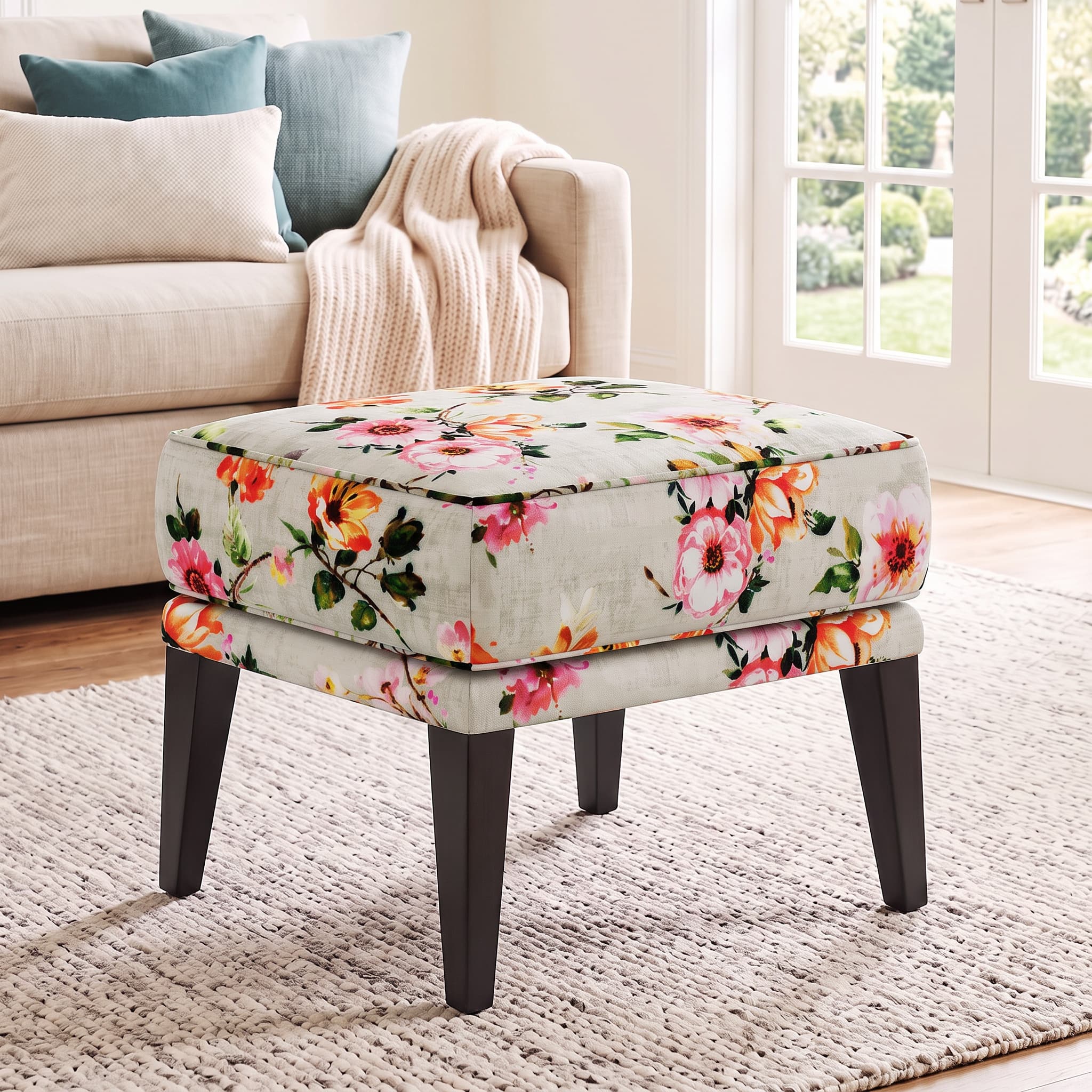 Morgen Ottoman In Peach Floral Colour