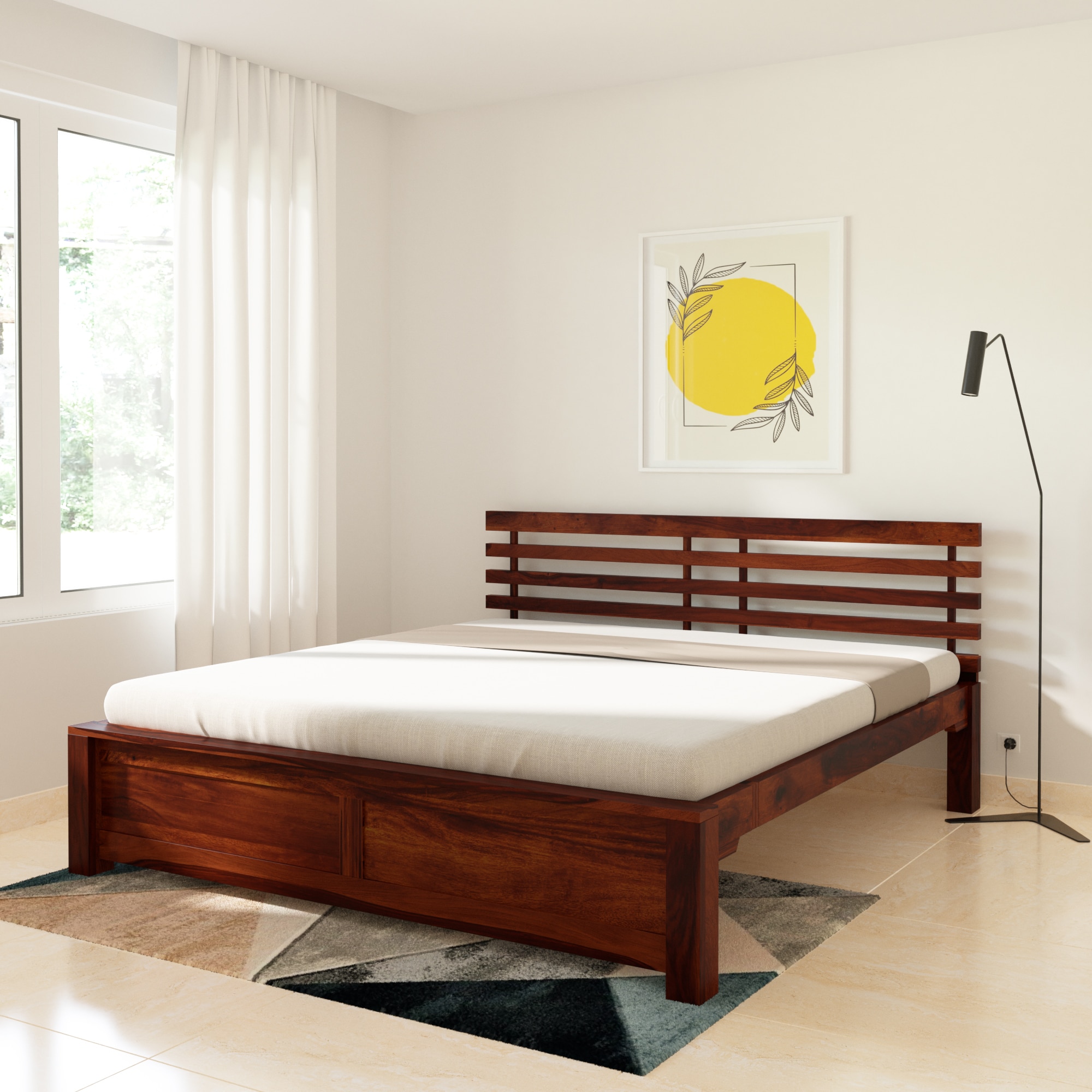 Penta Solid Wood King Size Non Storage Bed In Honey Oak Finish