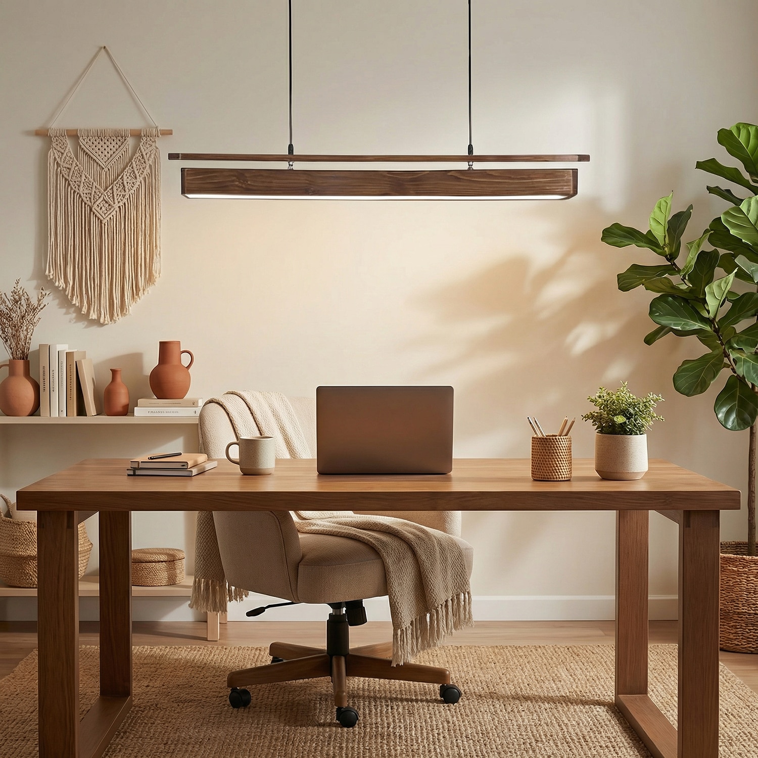 Art Deco 36 Brown Solid Wood Single Hanging Light - Symplify