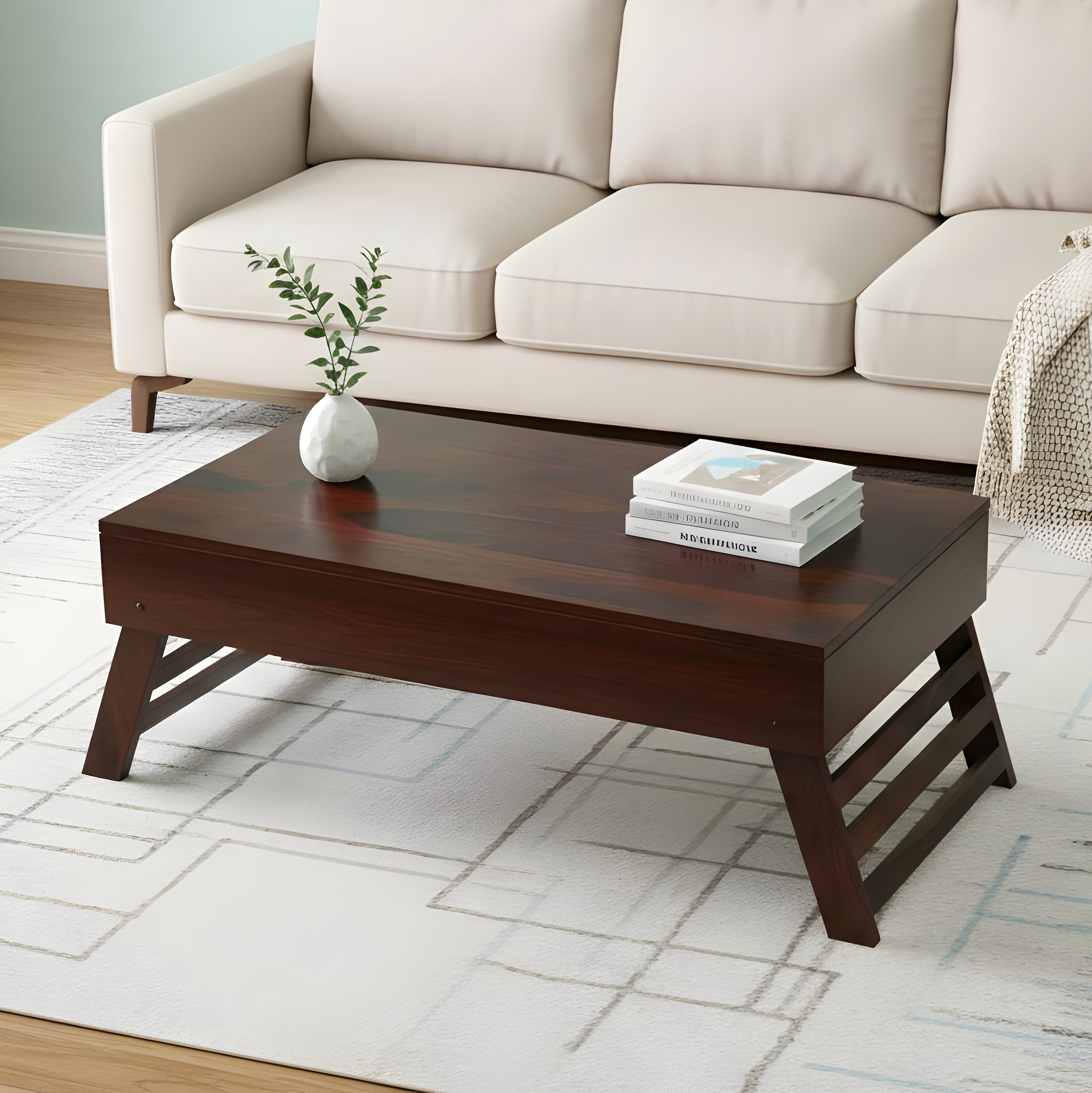 Kassel Sheesham Wood Coffee Table With Foldable Legs In Dark Walnut Finish