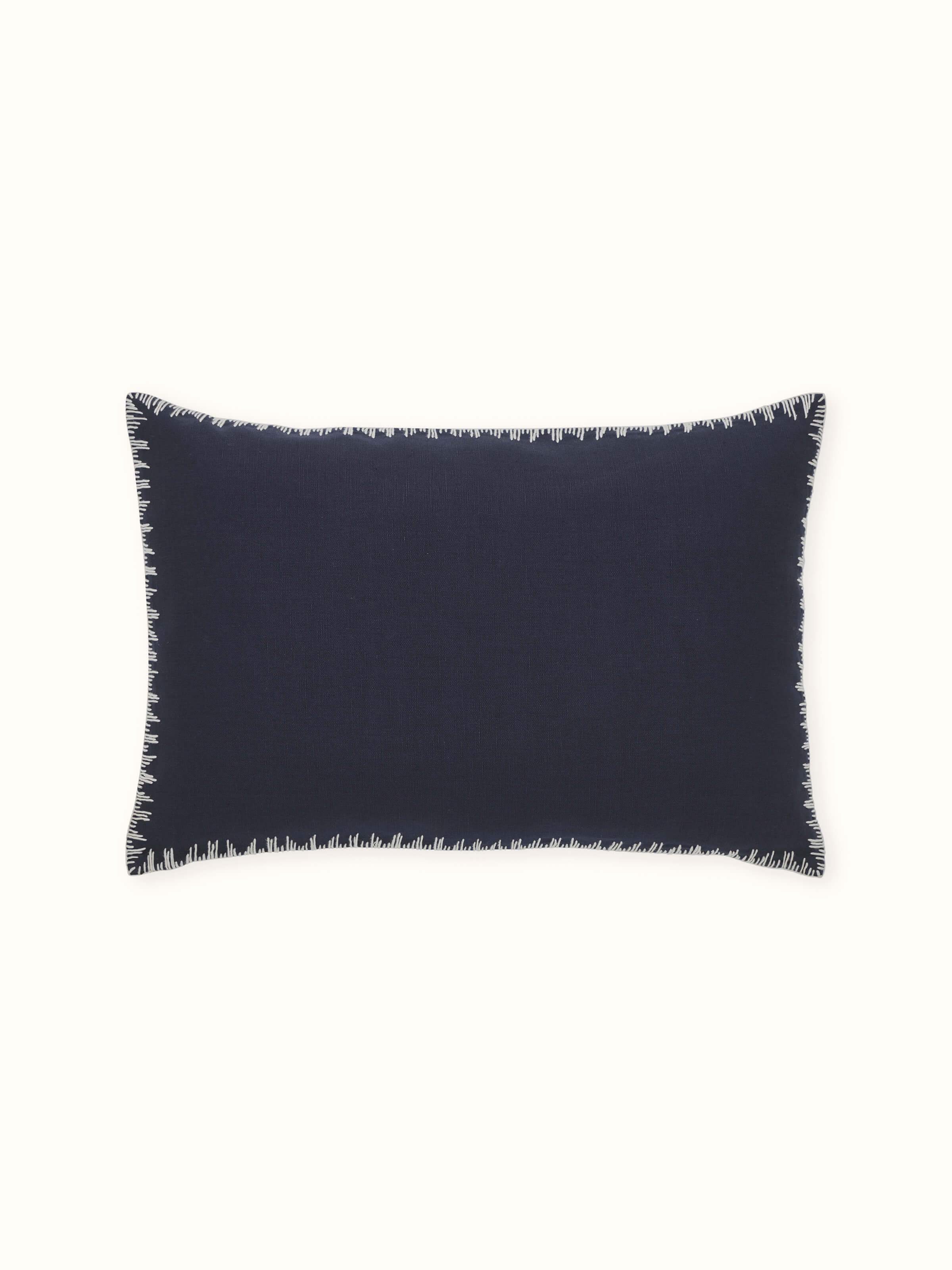 Parvat Indigo Edge Stitch Linen Cotton Hand Embroidered Cushion Cover