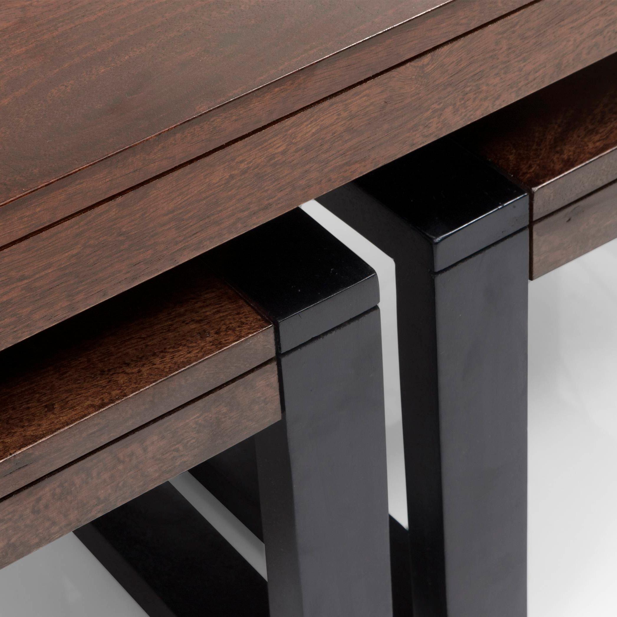 Altura Rectangular Solid Wood Coffee Table With Nested Stools In Two Tone Finish
