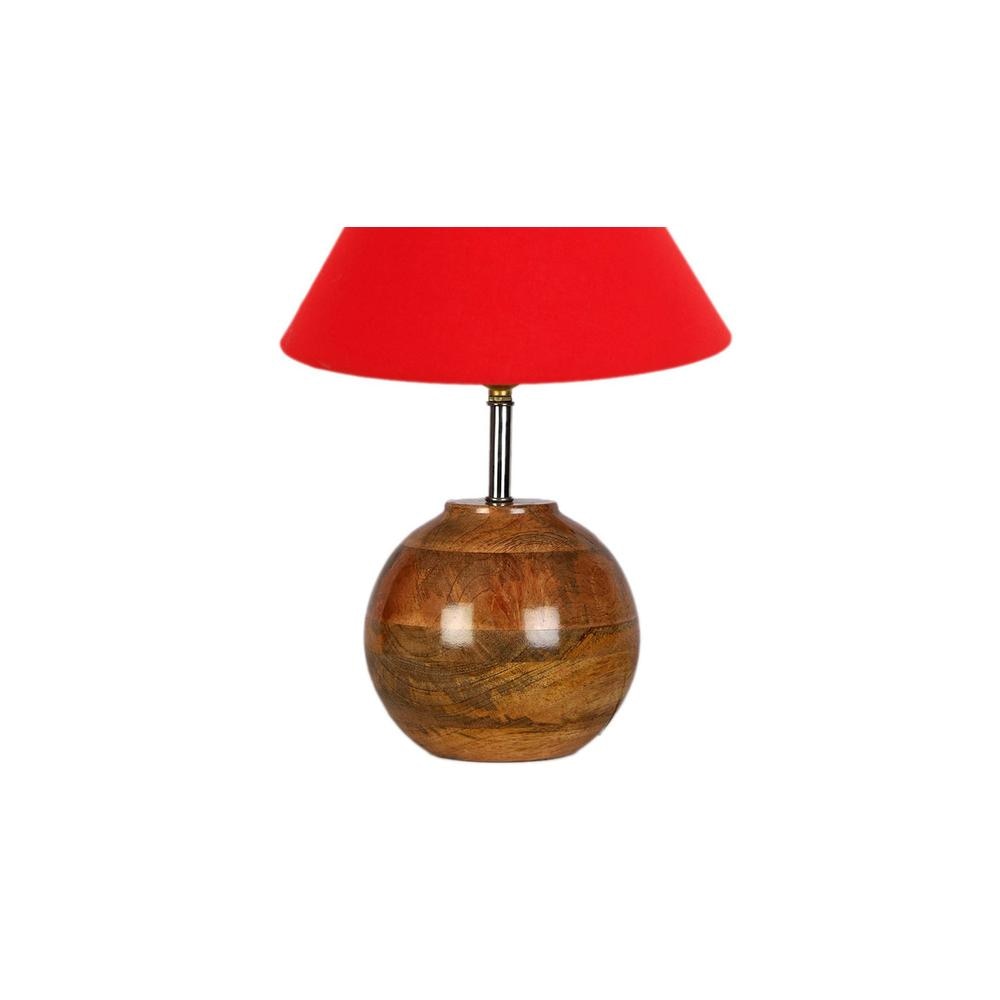 Red cotton with Natural Wood Table Lamp