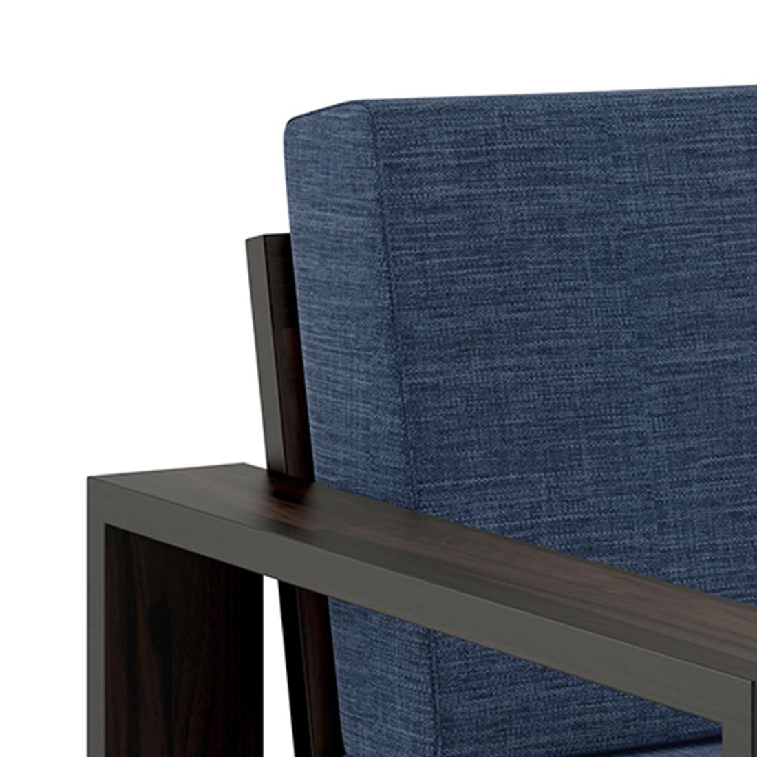 Parson 1 Seater Wooden Sofa In American Walnut Finish (Midnight Indigo Blue)