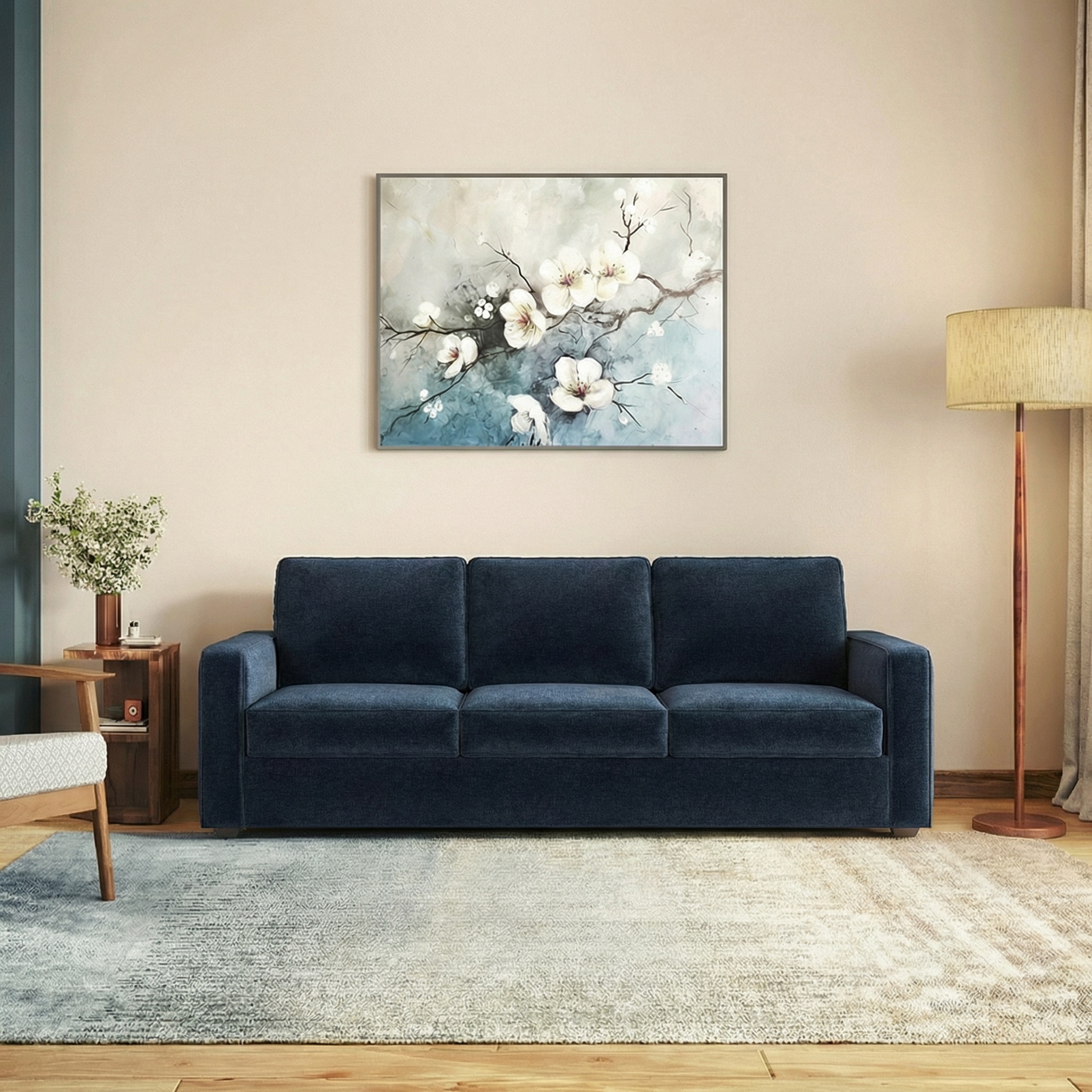 Apollo Compact High Back 3 Seater Fabric Sofa in Cobalt Colour - Urban Ladder
