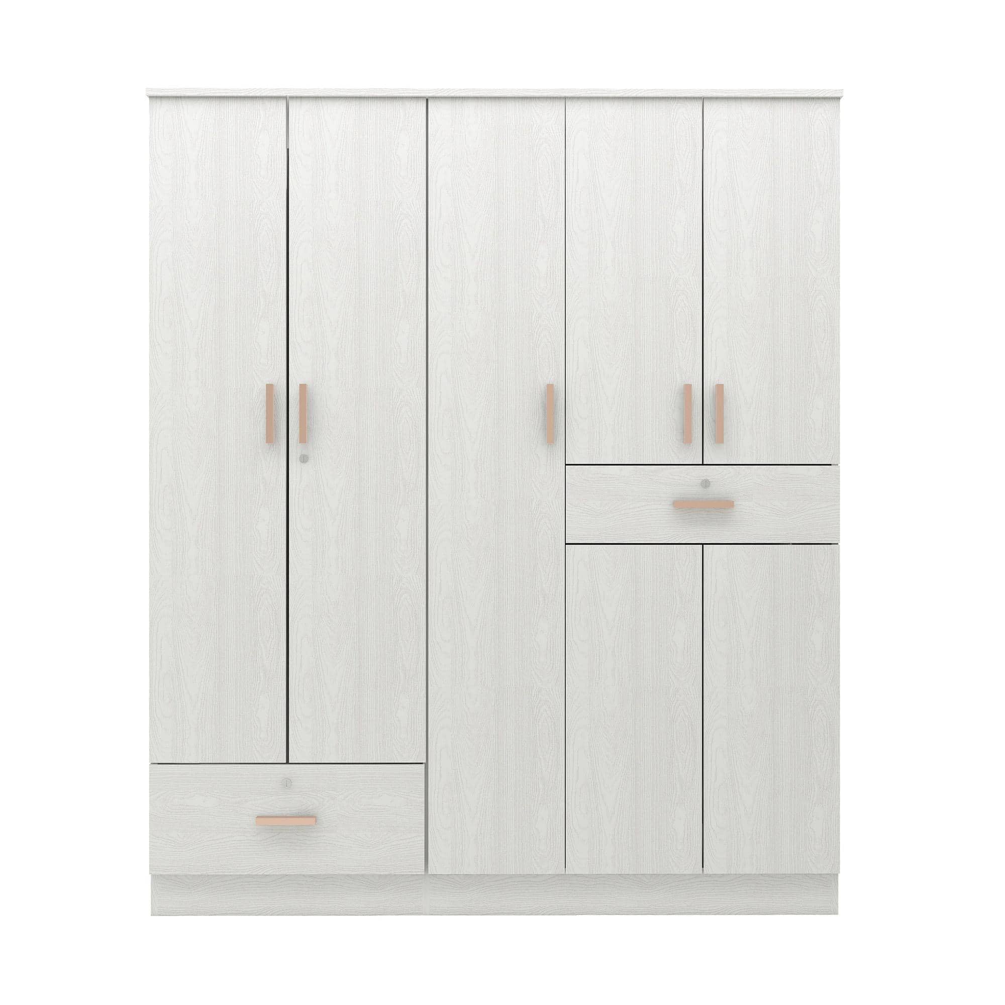 Ren 5 Door Engineered Wood Wardrobe in Silver Oak Finish