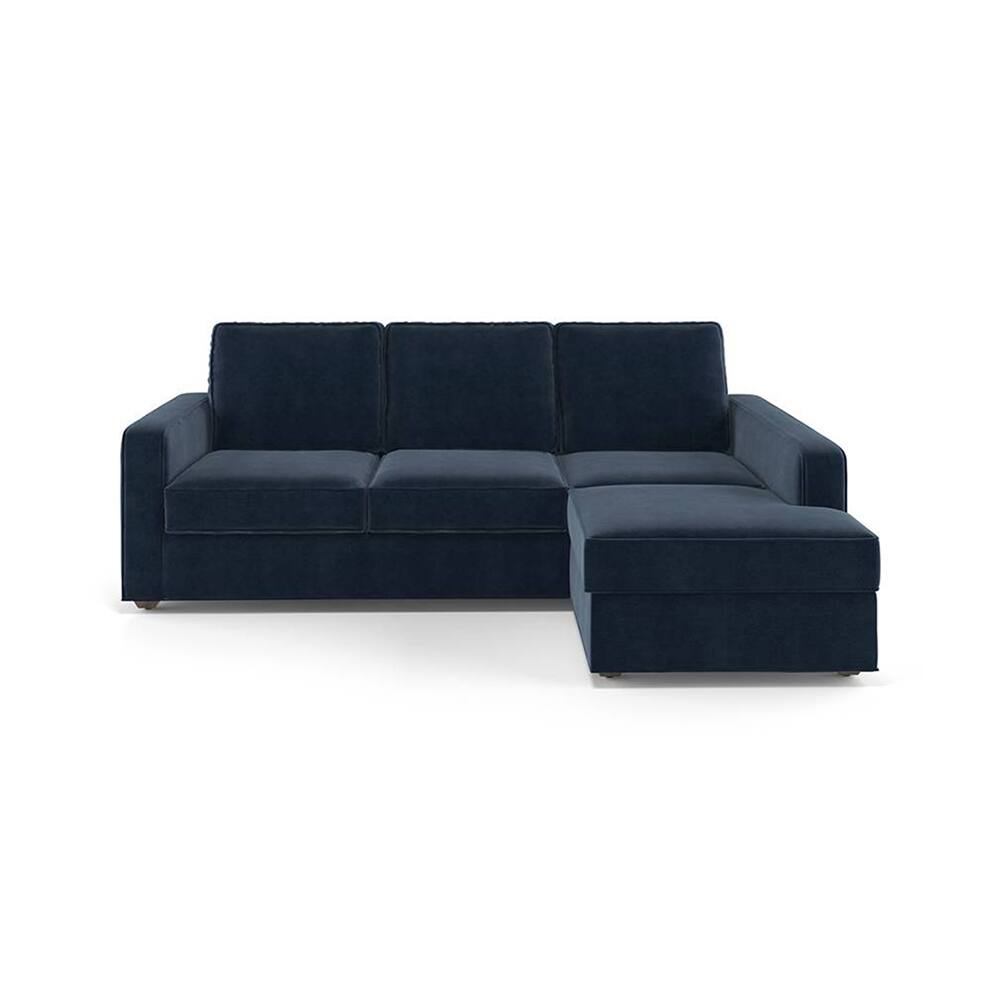 Apollo Sofa (Colour : Sea Port Blue Velvet, Cushion : Hard, Back Type : Regular, Seating Capacity : Right Aligned 2 Seater + Right Aligned Chaise) - Urban Ladder