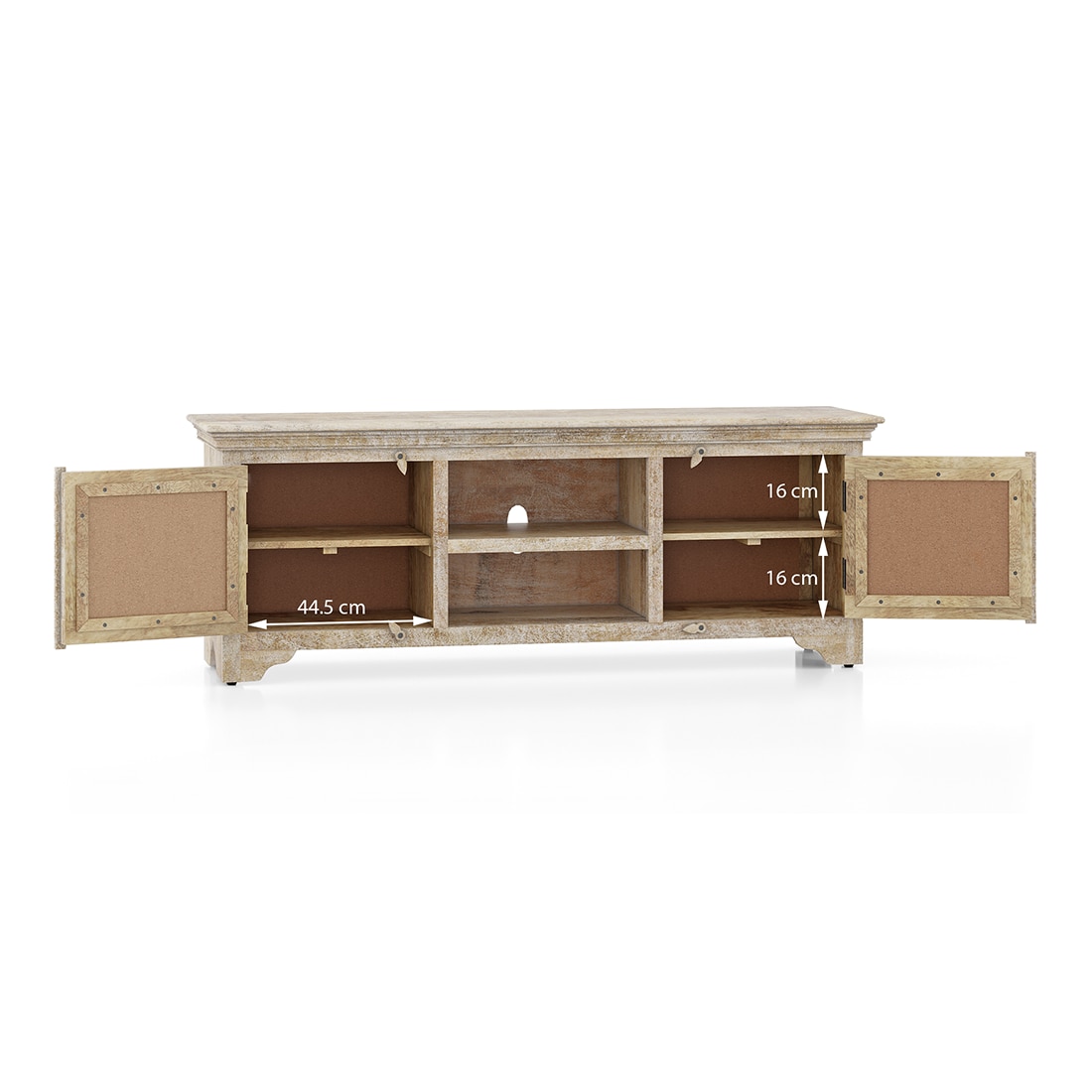 Anokhi Solid Wood Free Standing TV Unit In Rustic White Finish