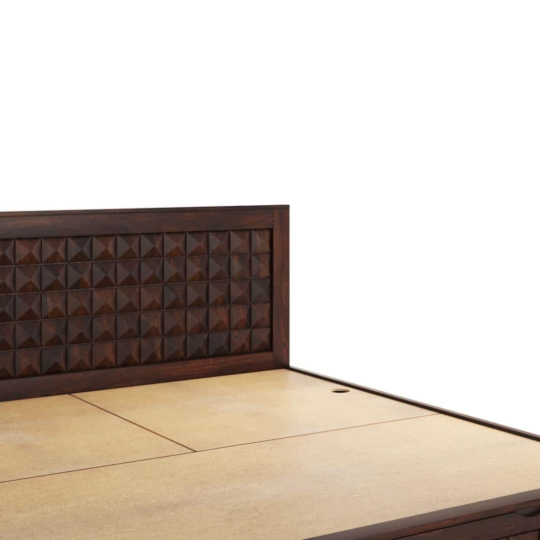 Keaton Sheesham Wood Queen Size Bed Drawer And Box Storage Walnut Finish (60 x 78 inches)