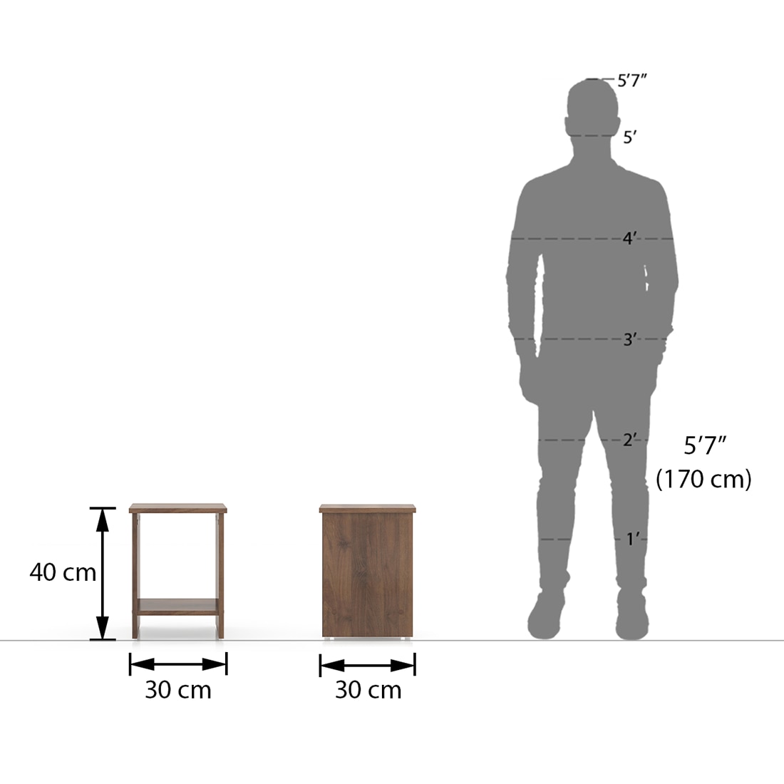 Nick Engineered Wood Side Table in Classic Walnut Finish
