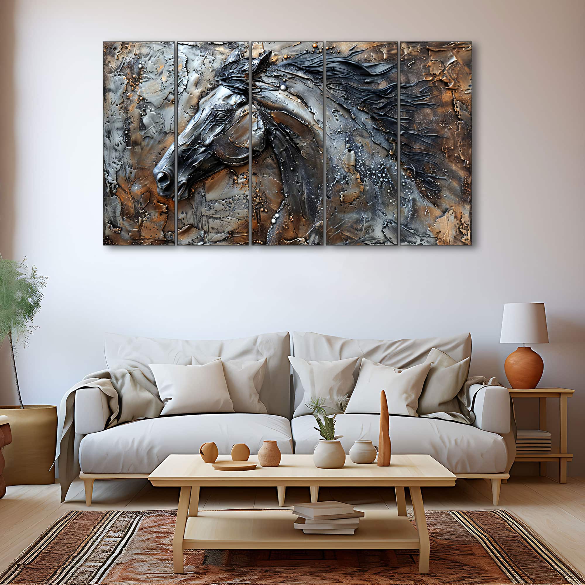 The Castle Decor Modern Horses Wall Painting Wooden Framed 27x48 Inch (Style 2) - The Castle Decor