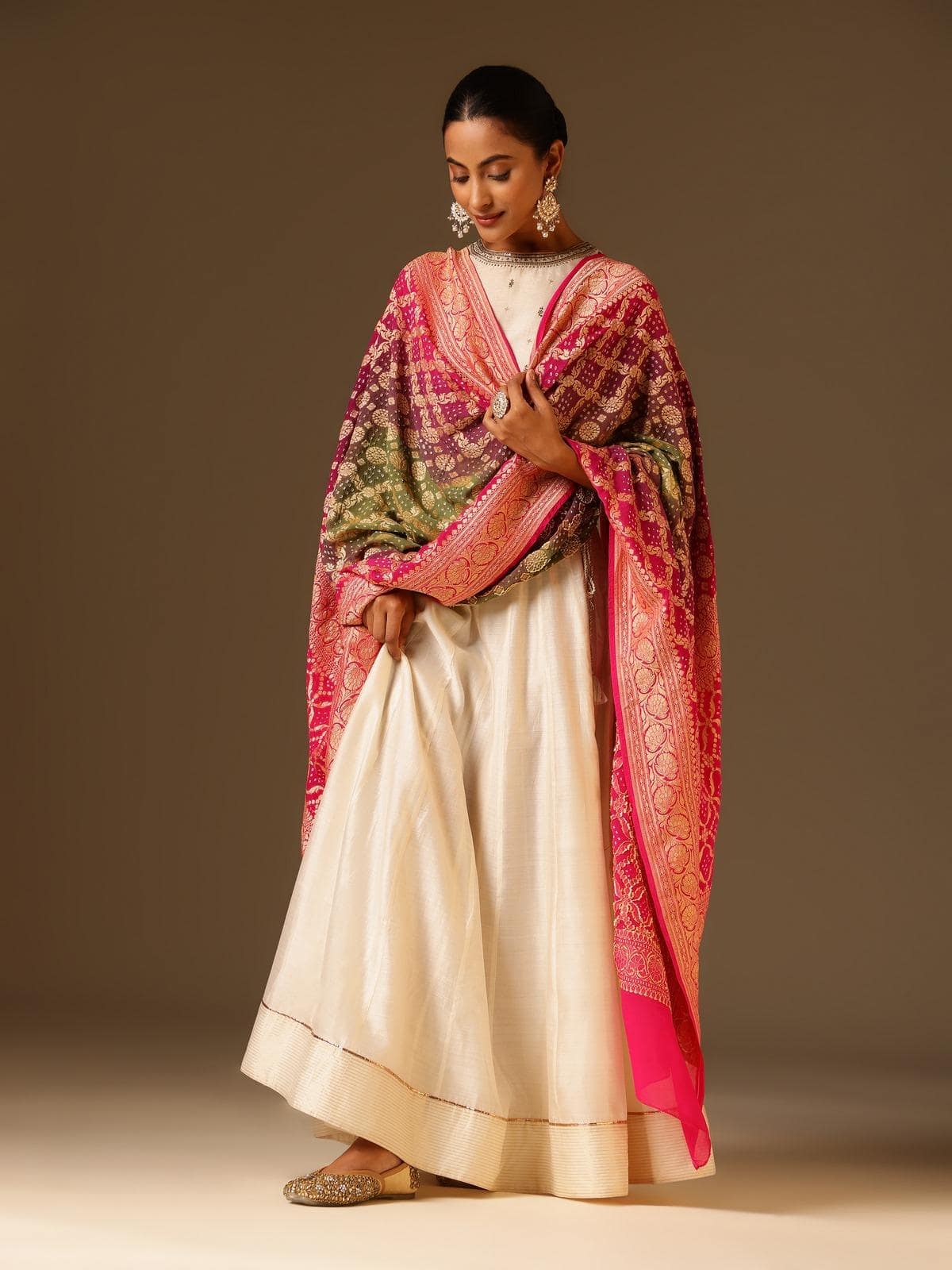 Pink Silk Georgette Bandhani Tie & Dye Dupatta