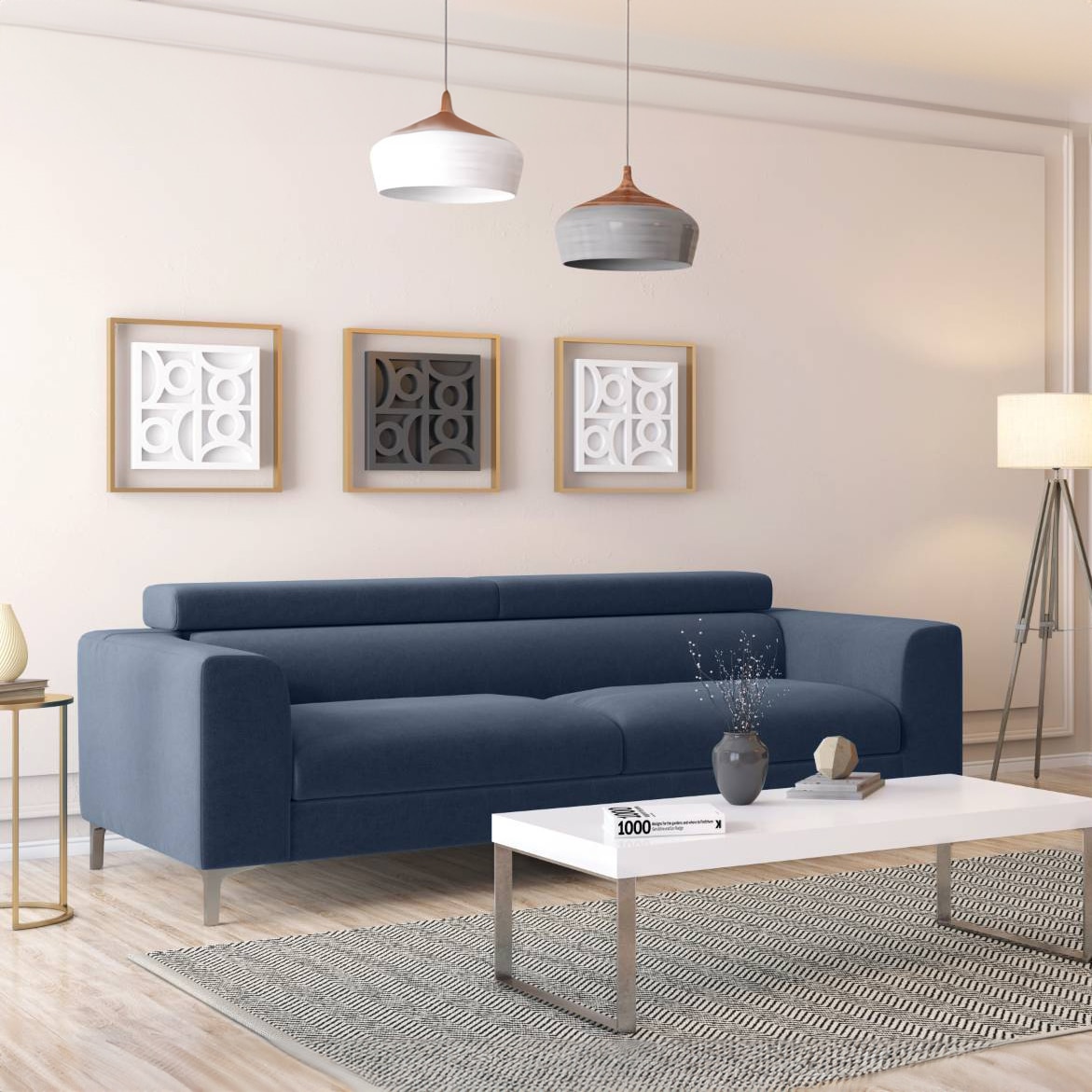 Chelsea 3 Seater Fabric Sofa in Lapis Blue Colour - Urban Ladder