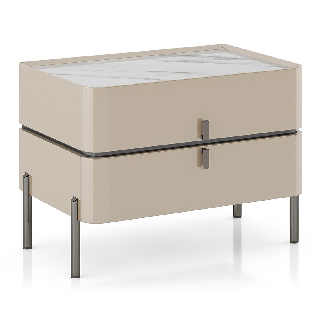 Naomi Bedside Table in High Gloss Beige Finish