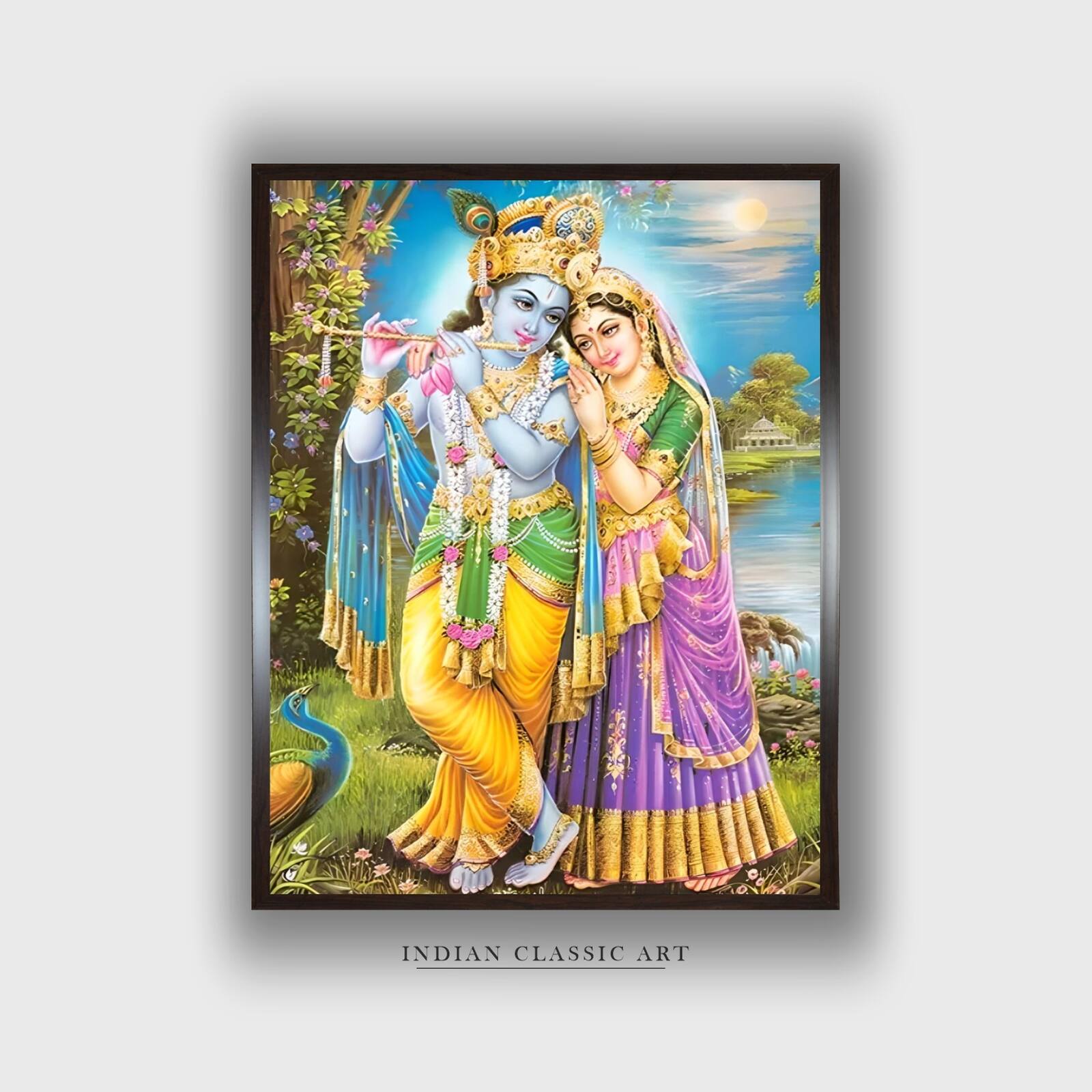 Green Beige Ram Darbar Printed Framed Canvas Wall Canvas Wall Prints Set of 1 Multicolor Matte