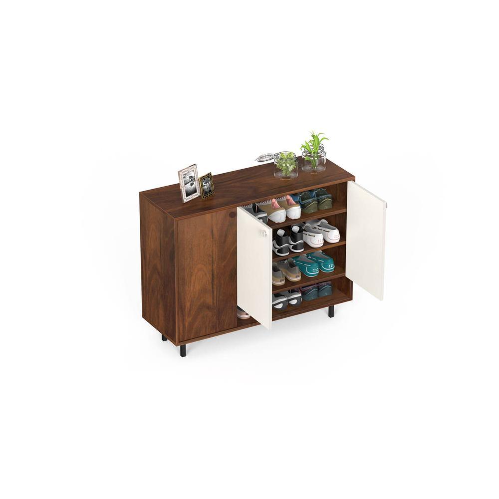 Prorage Engineered Wood Dual Tone 3 Doors Shoe Rack Cabinet Slipper Footwear Stand Organizer with Knobs and One Open Shelve Design Up to 12 Pairs for Home (Brown Maple & White)
