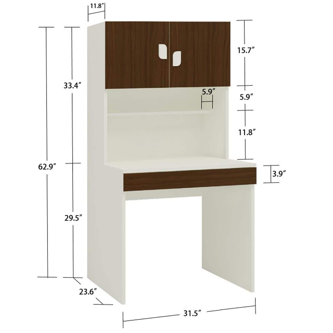 Corolla Study Desk with Drawer Built In Bookshelf and Petal Handles in Coffee Walnut Colour