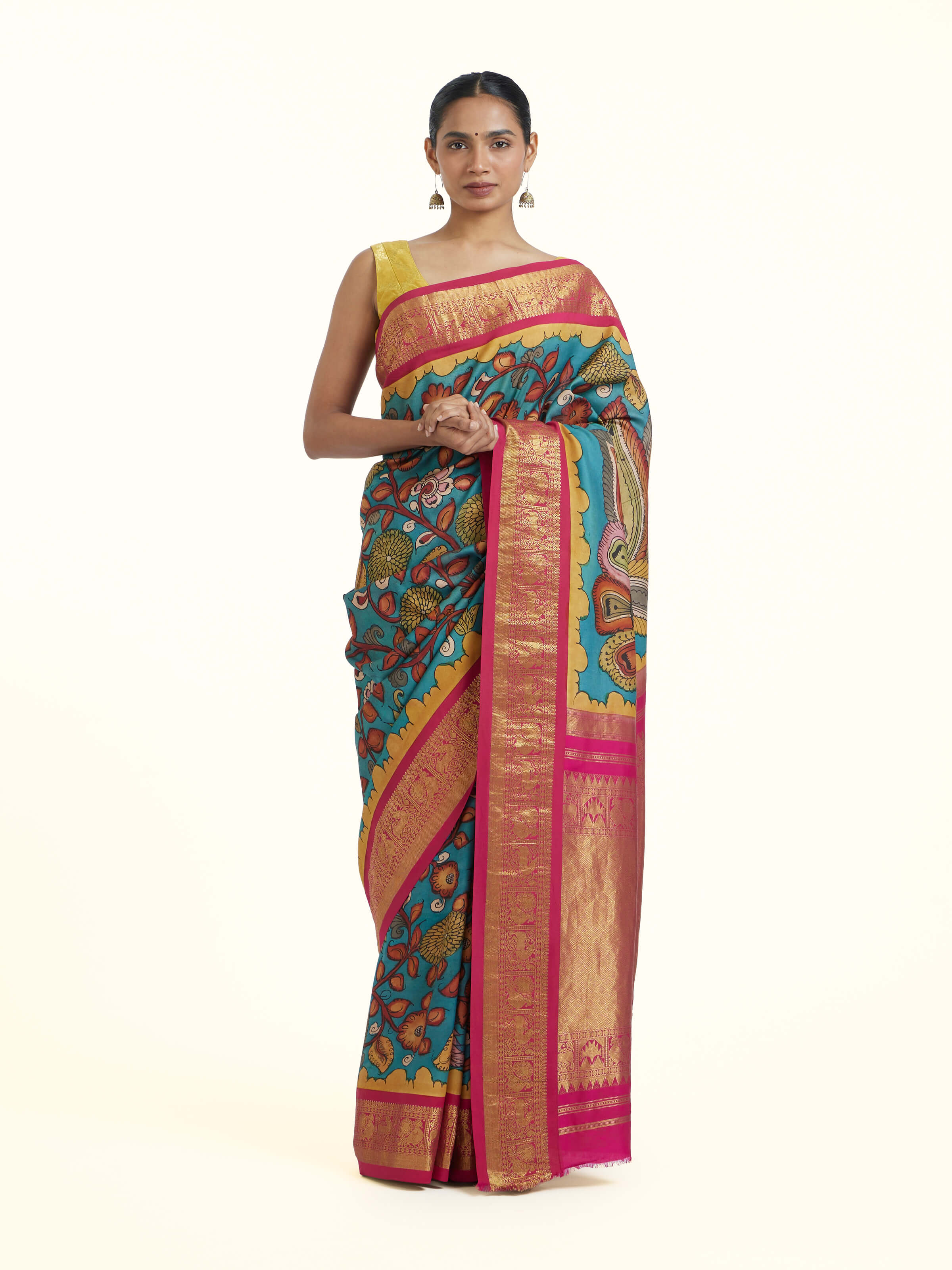 Light Blue Kalamkari Gadwal Silk Saree