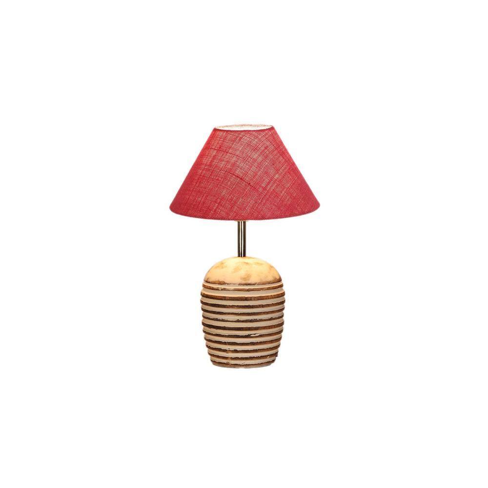 Pink Jute with White Brushed Wood Table Lamp