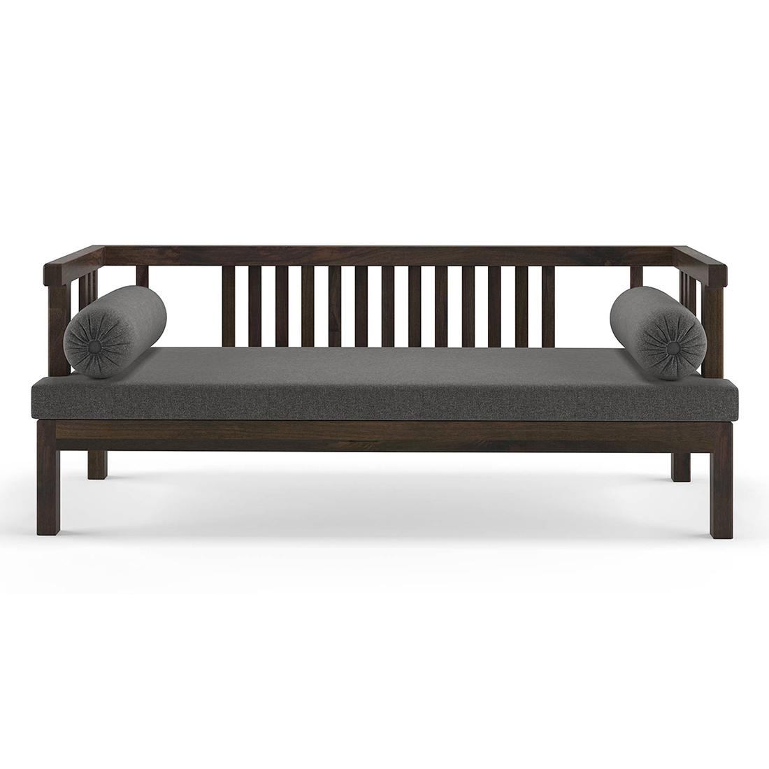 Milton Diwan in American Walnut Finish with Grey Fabric Colour