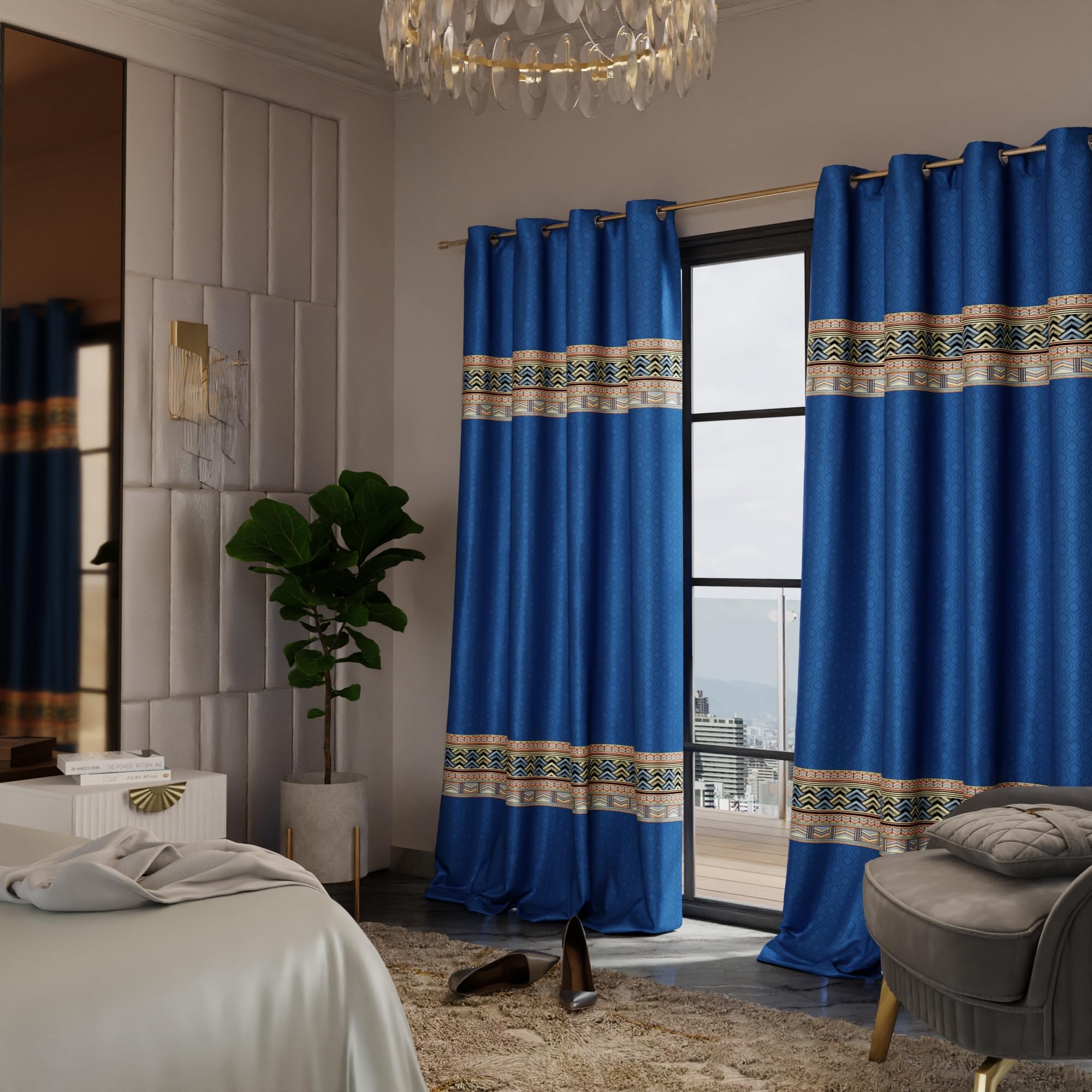Stoa Paris Satin Curtain for Door, 70% Blackout Curtains, Set of 2, Versailles - Celestial Blue with Back Lining - Stoa Paris
