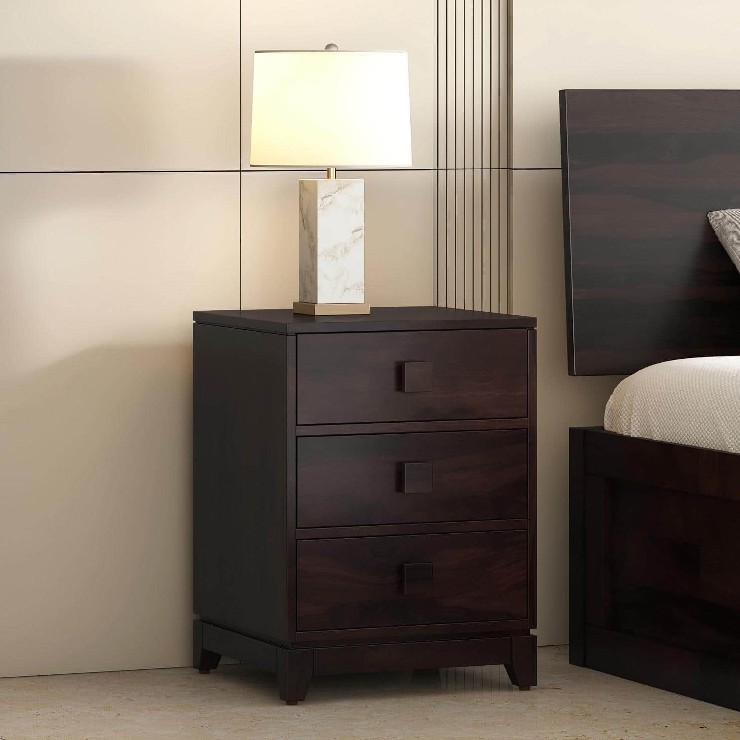 Magellan Solid Wood Bedside Table in Mahogany Finish