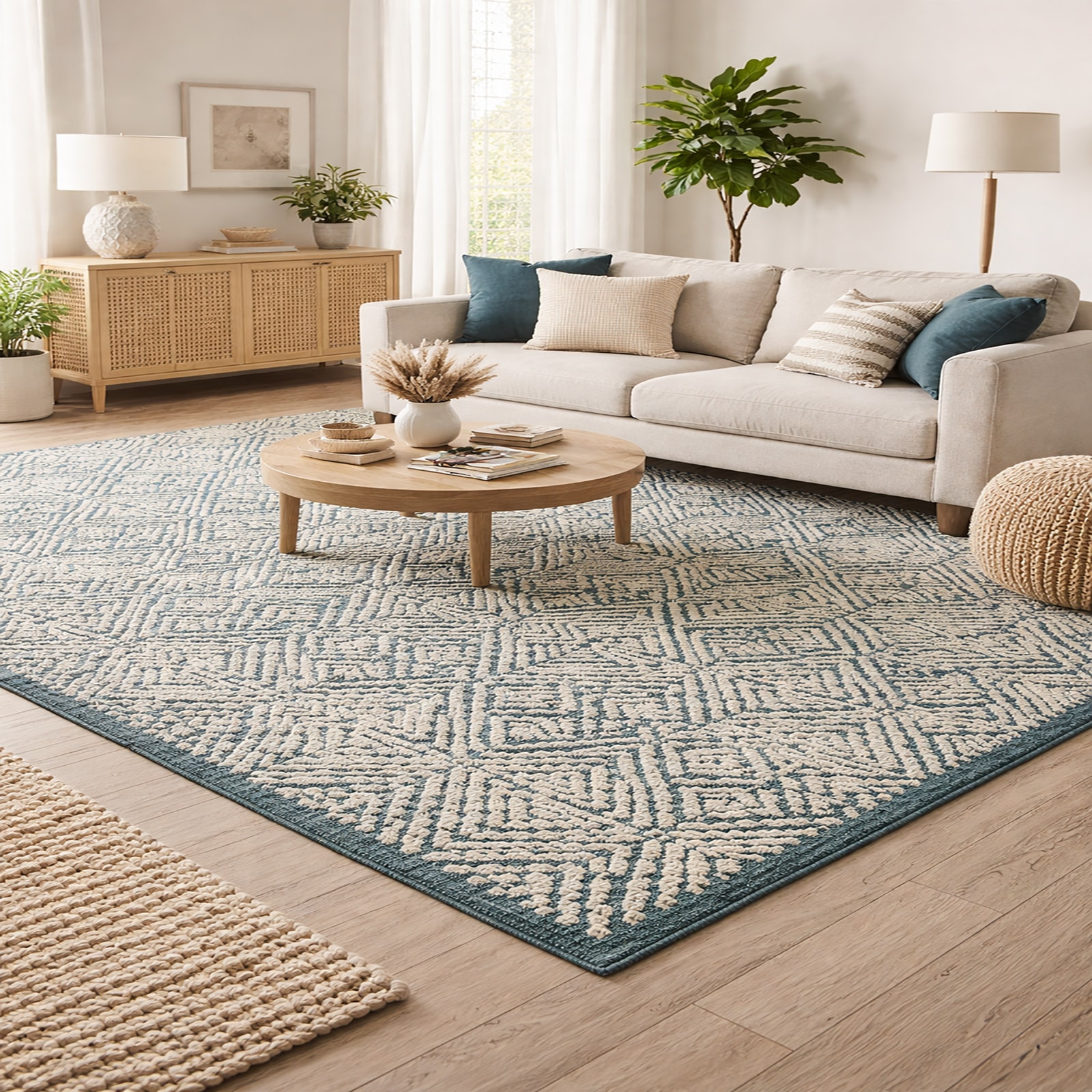 ROSWELL Wool Rectangle Carpets Hand Tufted in Blue Colour - The Woven Legacy