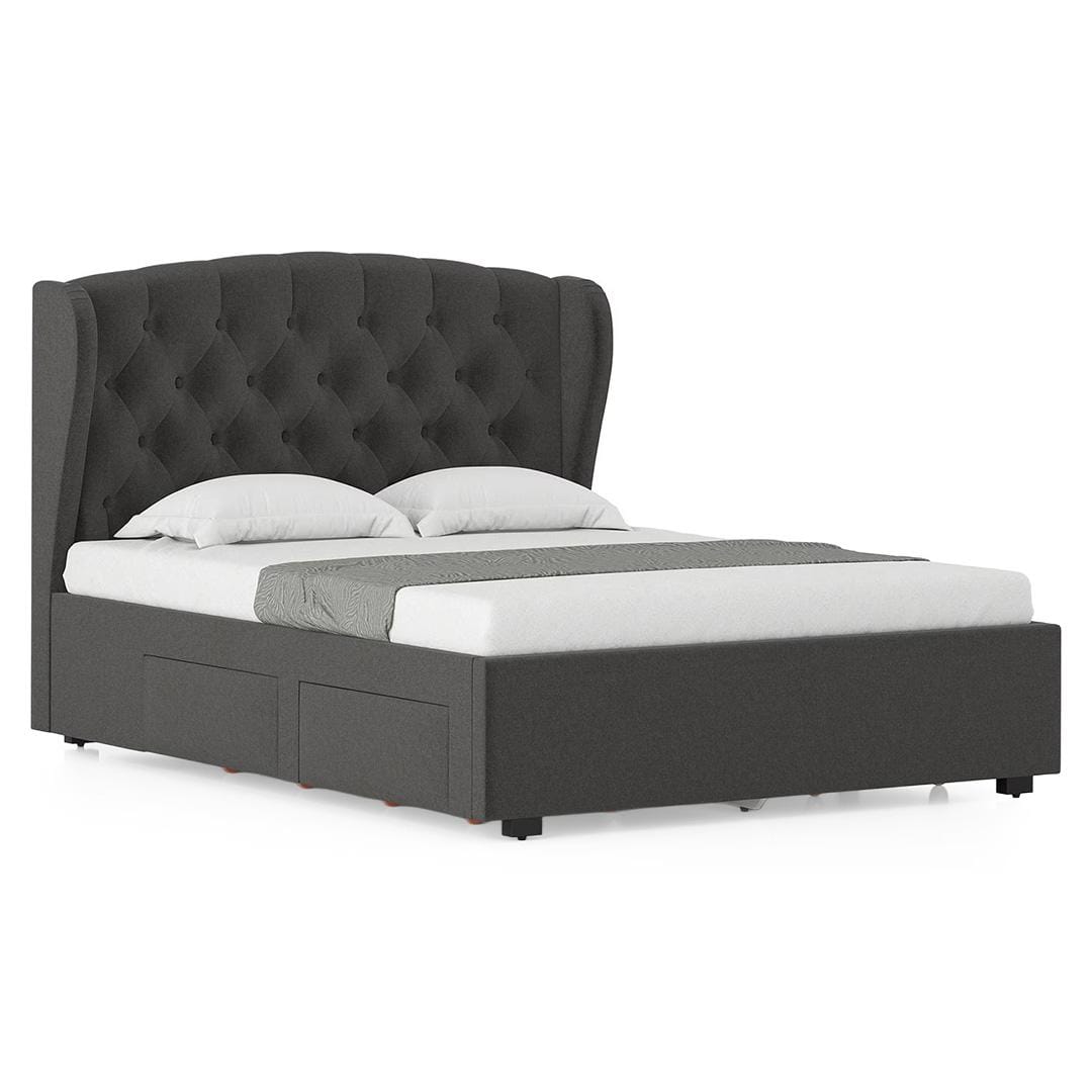 Holmebrook Engineered Wood Queen Size Drawer Storage Upholstered Bed In Urban Grey Colour