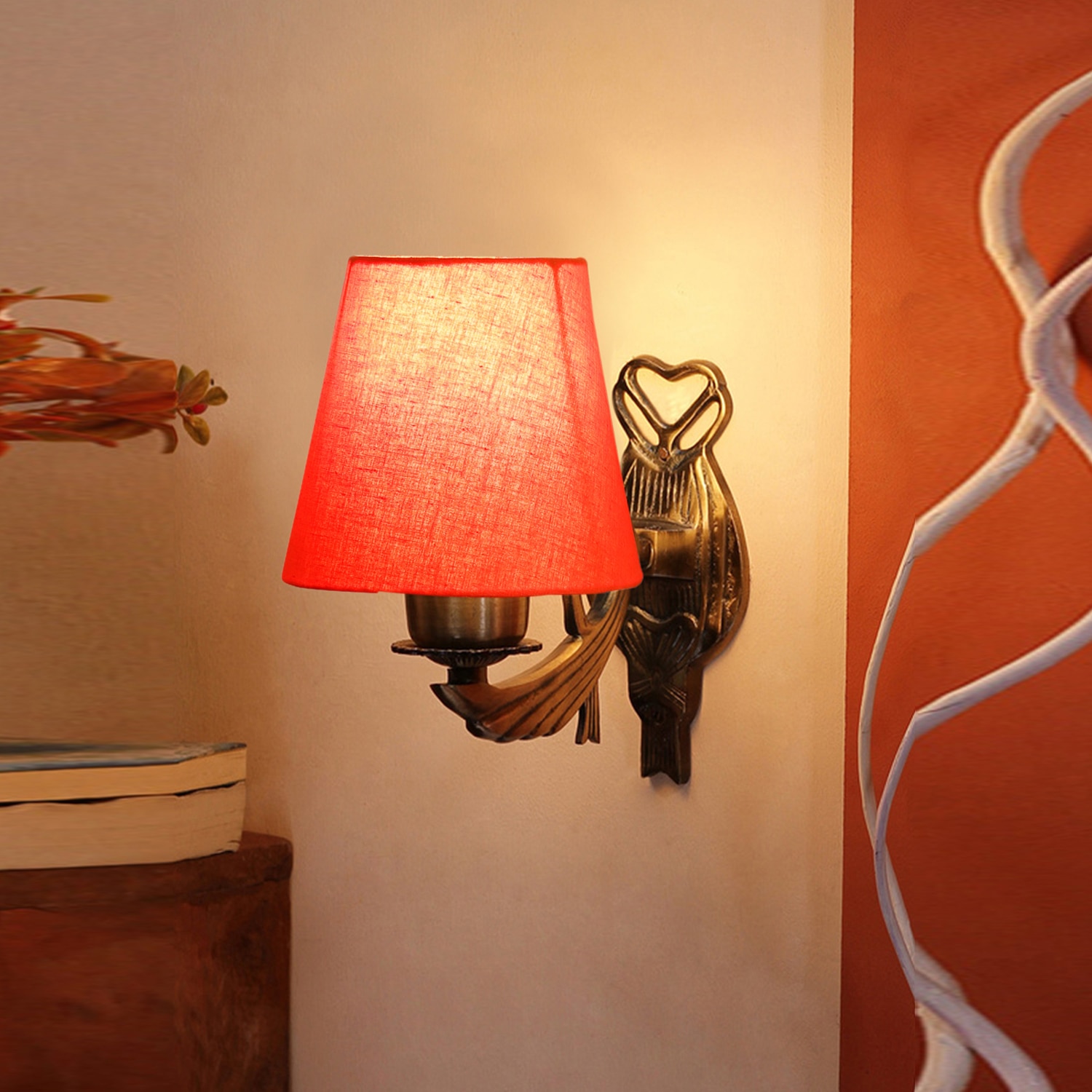 Devansh Metal Electric Wall Light in Antique Gold Colour with Orange Shade Count of 1 Light - Devansh