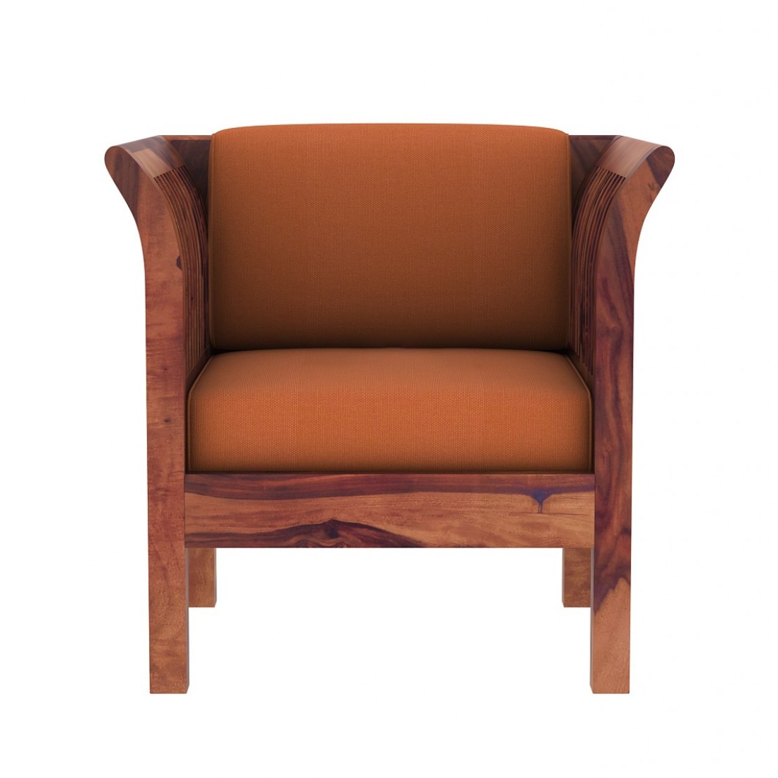 Haveli 2+1+1 Seater Wooden Sofa (Orange Colour, Teak Finish)