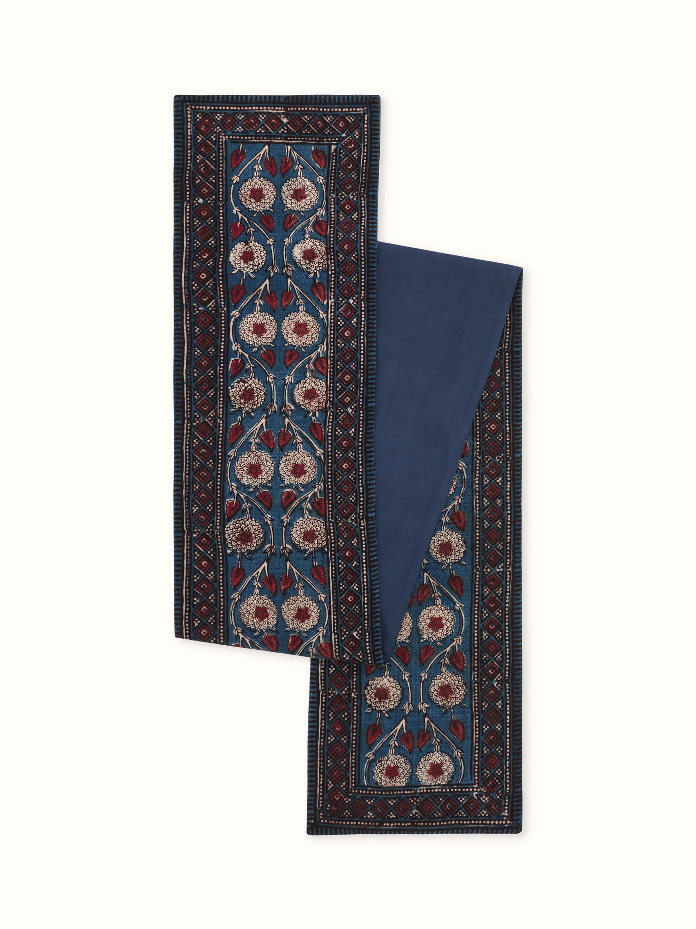 Puspita Indigo Cotton Dabu Hand Block Printed Table Runner 6 Seater