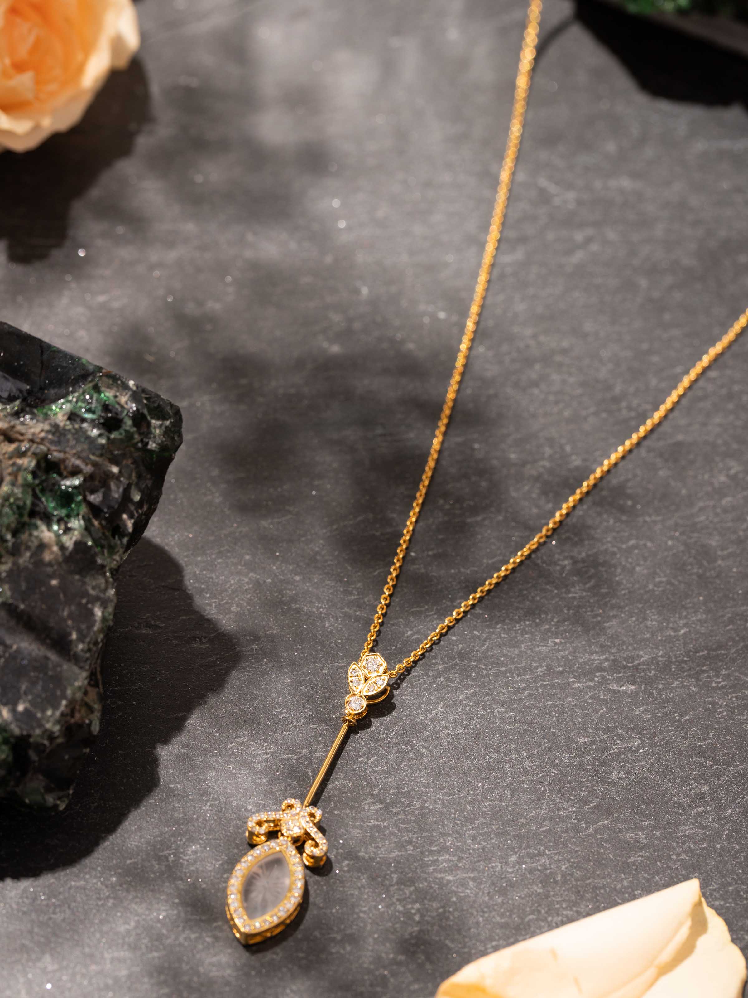 Lifestyle view of Lapidary 14 Karat Gold Pendant & Chain