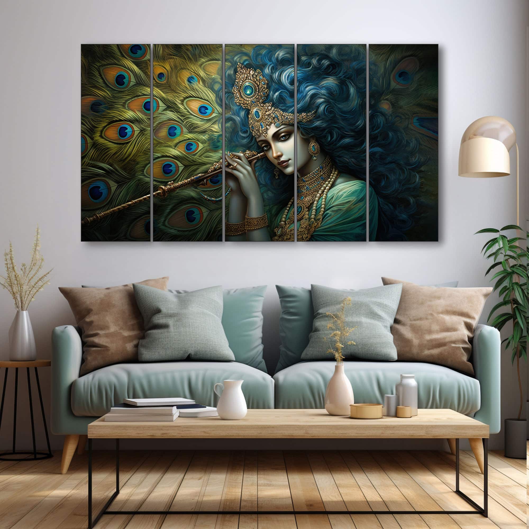The Castle Decor Krishna Ji Wall Painting Wooden Framed 27x48 Inch (Style 17) - The Castle Decor