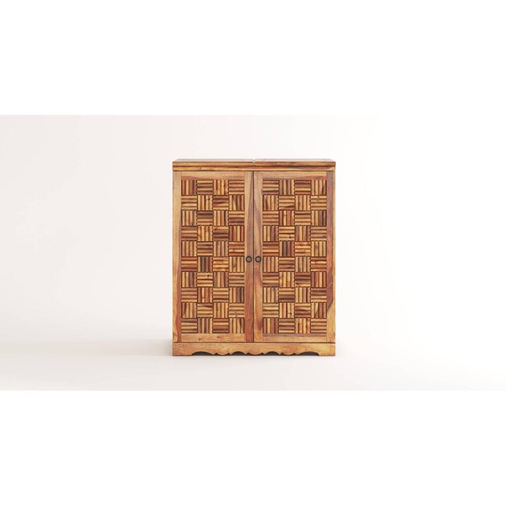 Calipo Sheesham Wood Bar Cabinet in Teak Finish