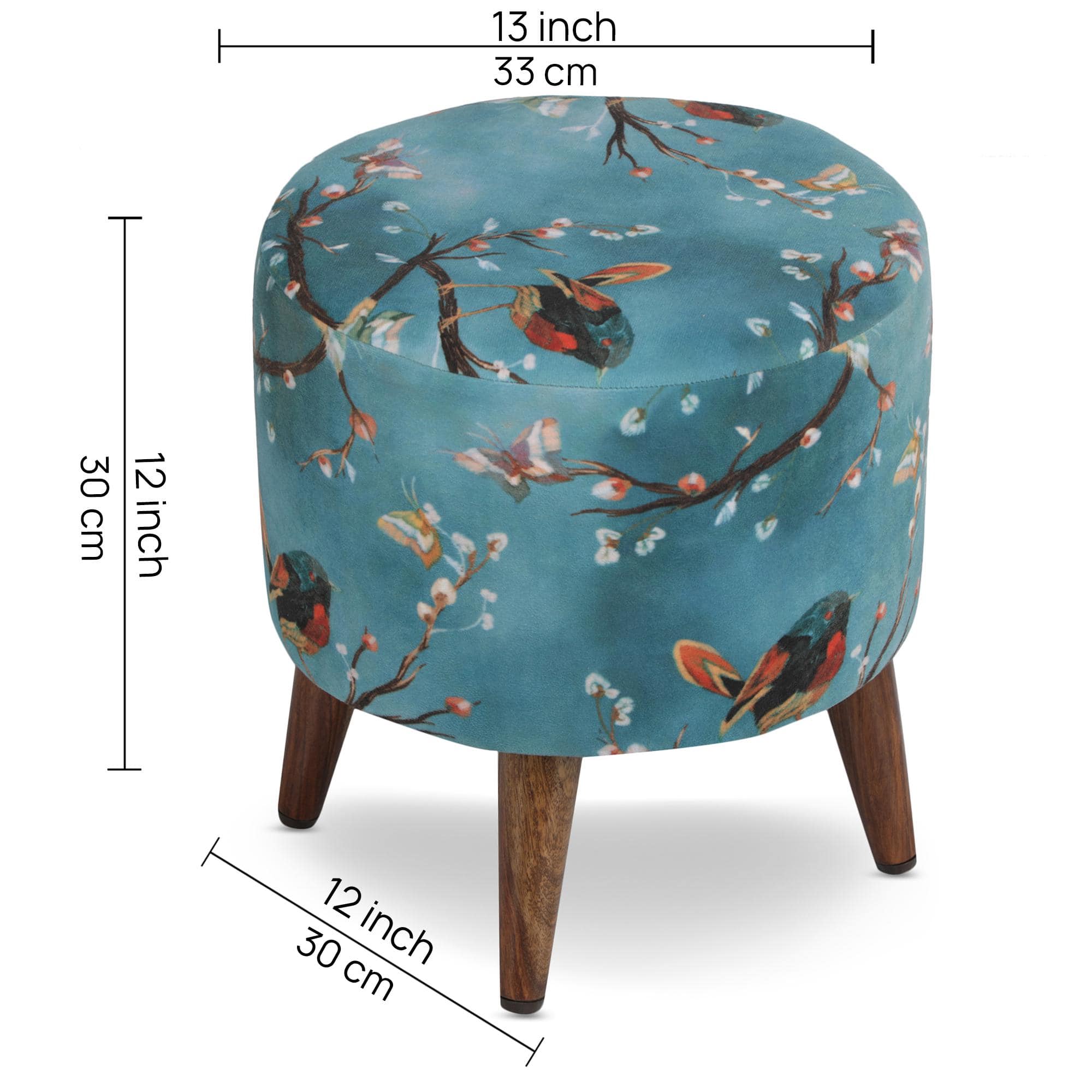 Aurora Solid Wood  Ottomon in  Blue Colour