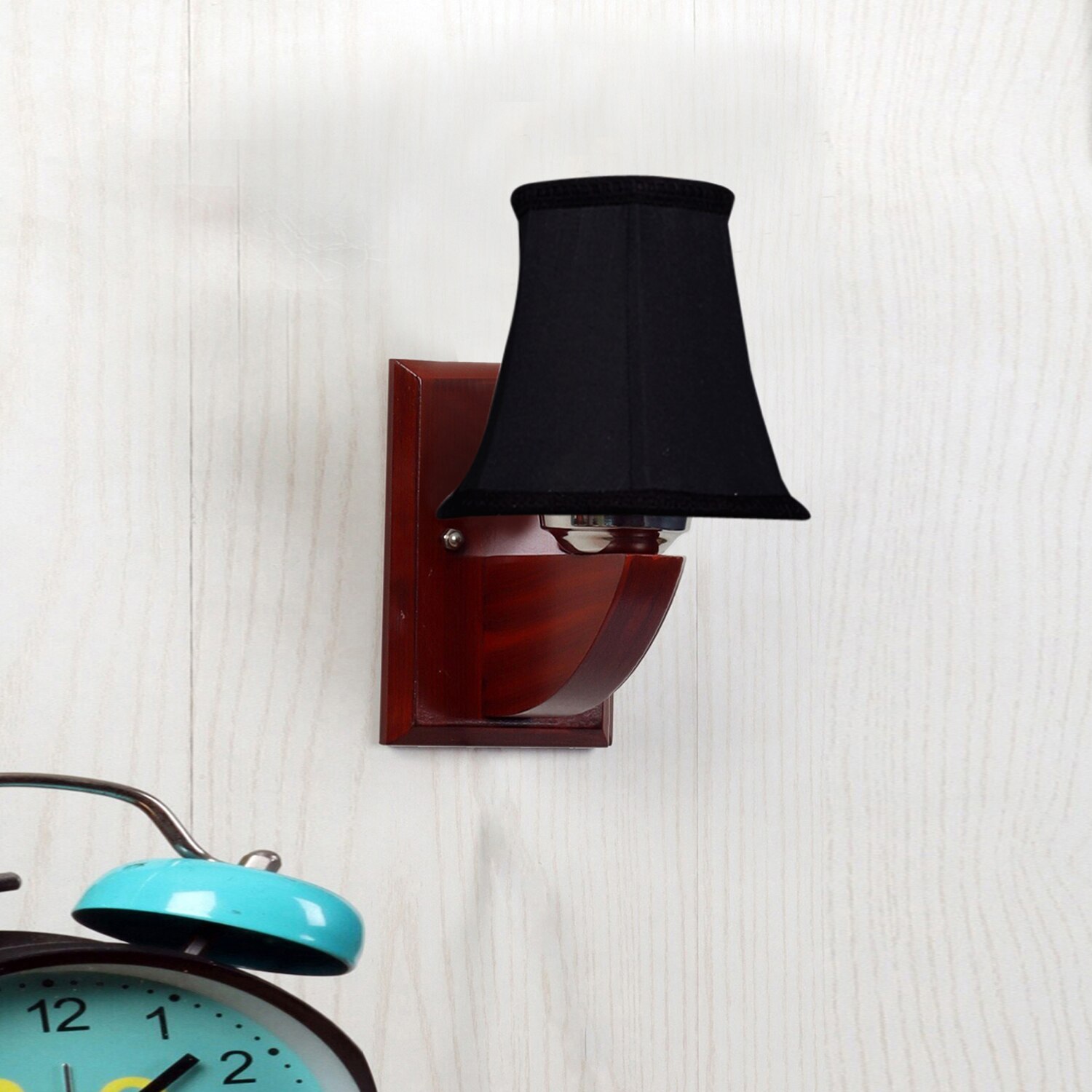 Devansh Wood Wall Mounted Lamp With Black Cotton Shade